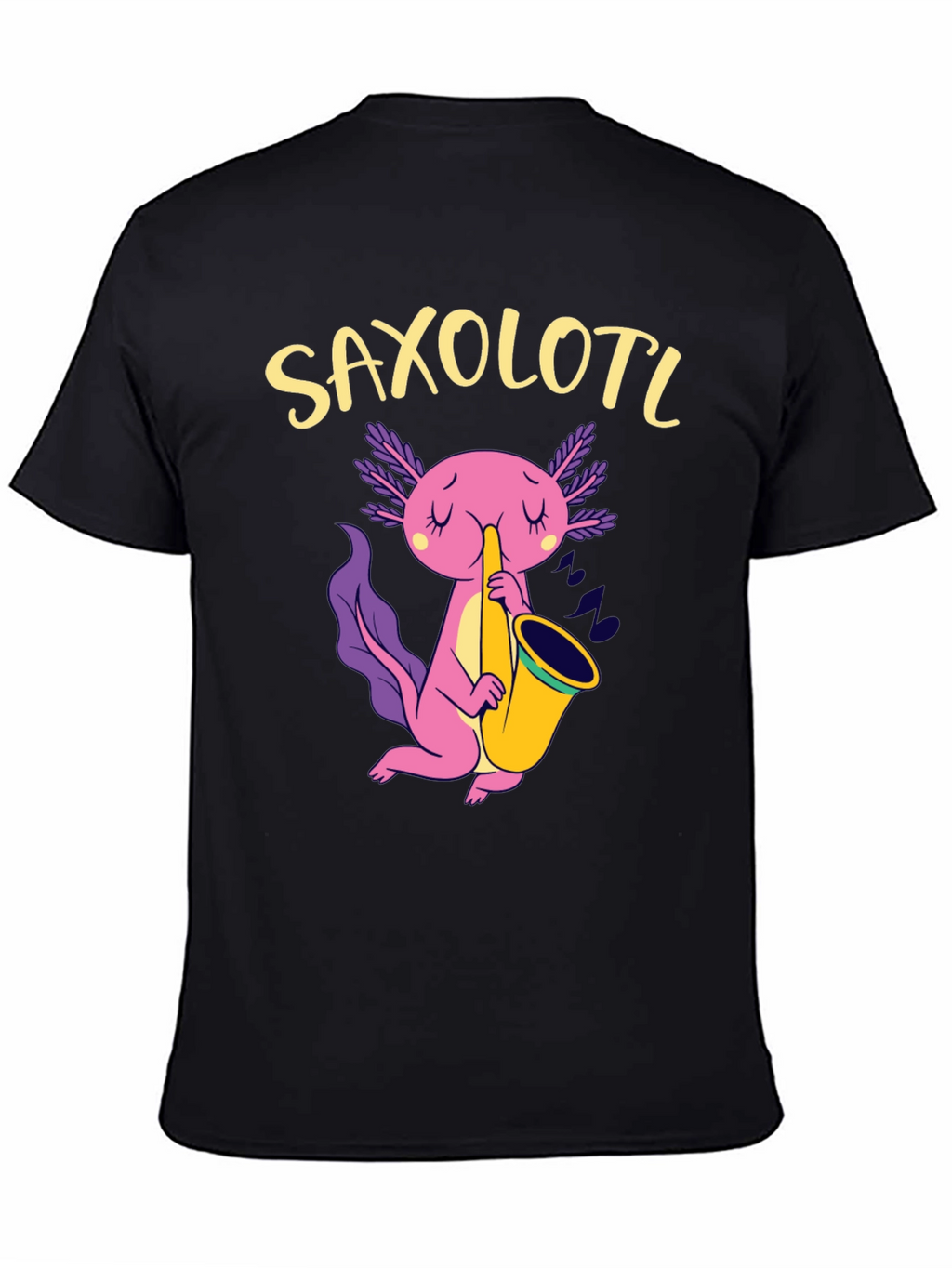 Saxolotl Black T-Shirt - Axolotl Saxophone Player