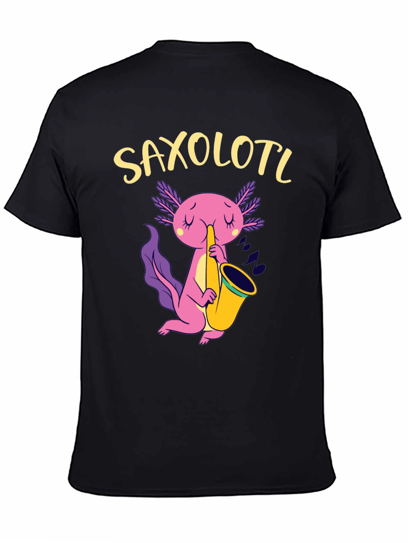 Saxolotl Black T-Shirt - Axolotl Saxophone Player