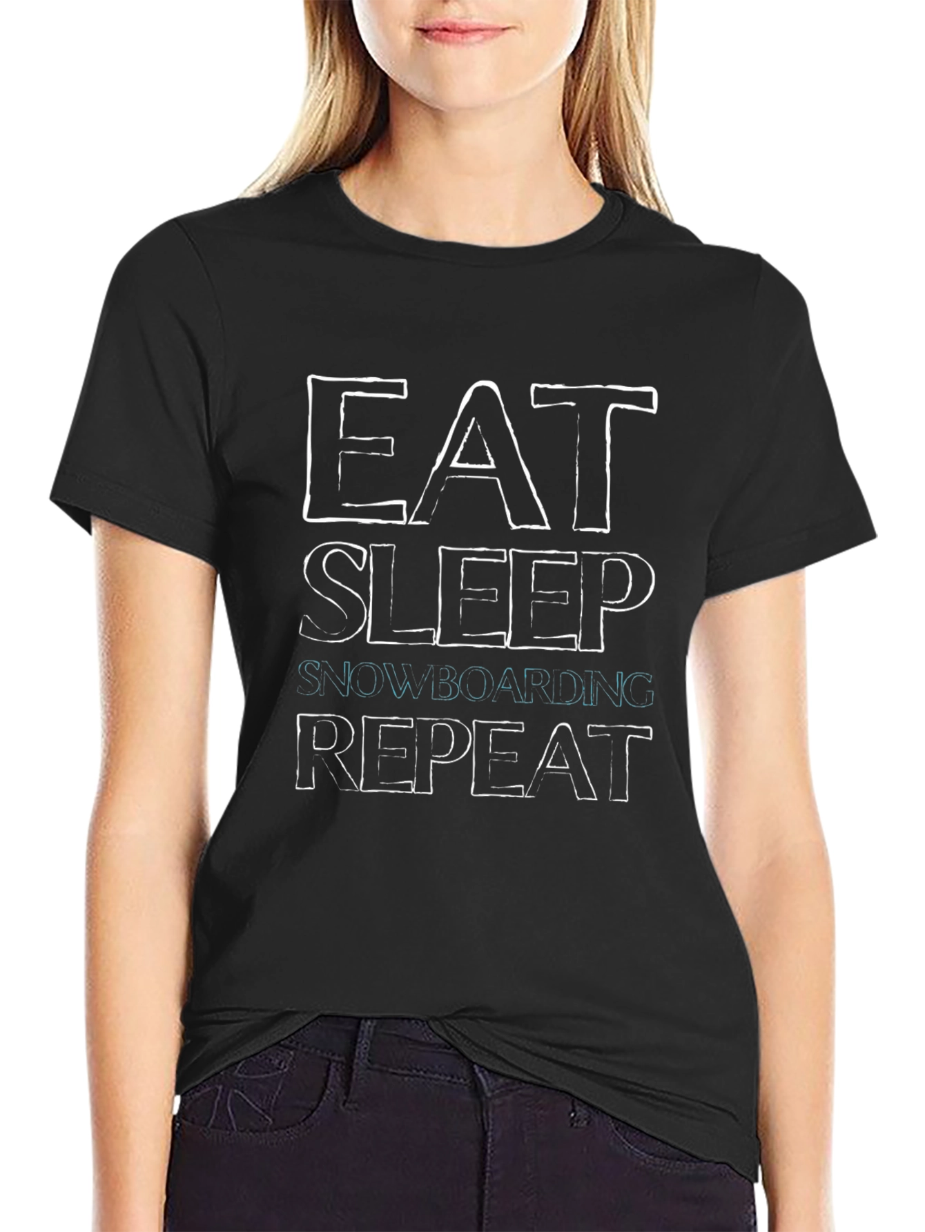 Eat Sleep Snowboarding Repeat Black Graphic Tee
