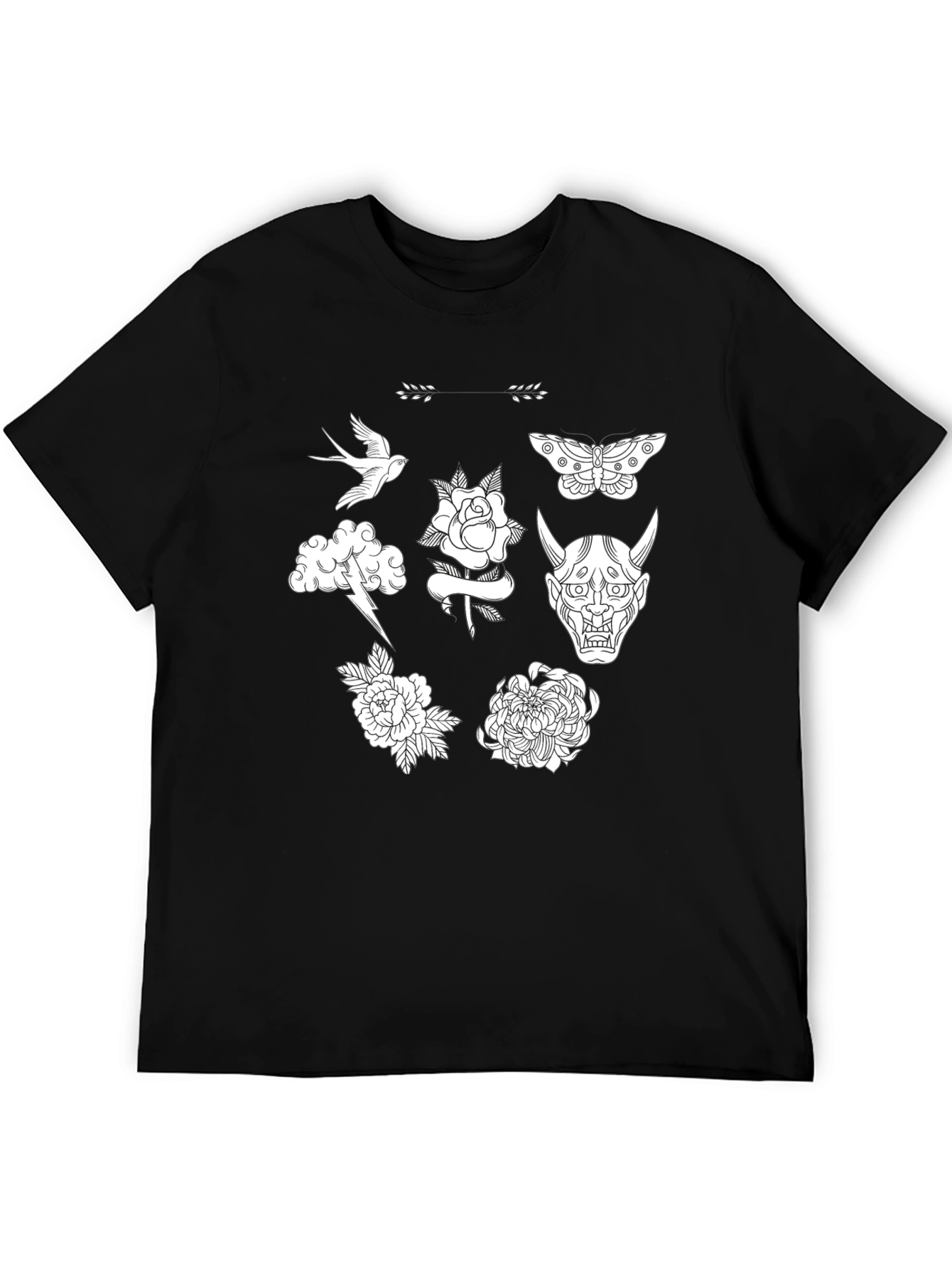 Black Graphic Tee with Tattoo Art