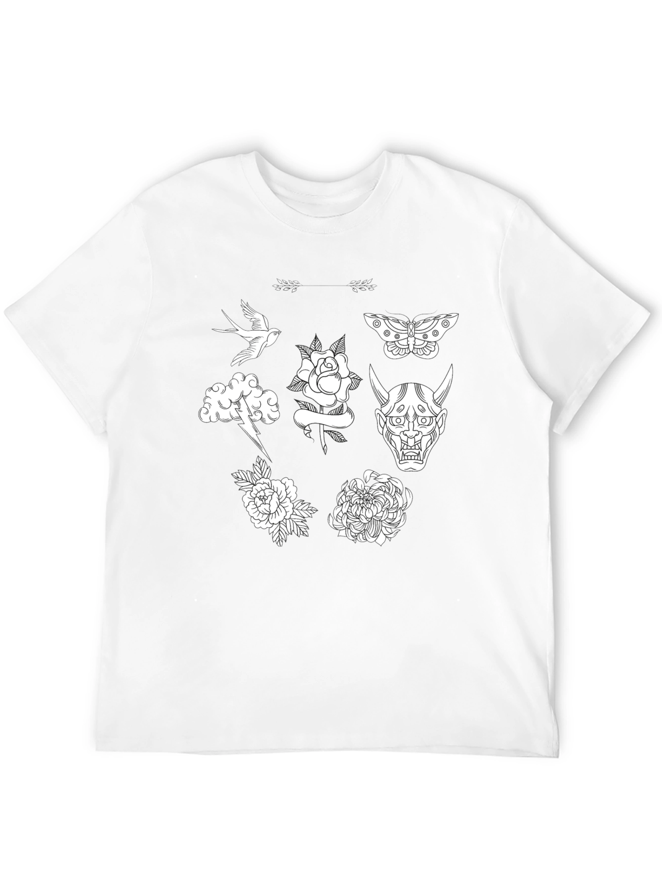 Black Graphic Tee with Tattoo Art