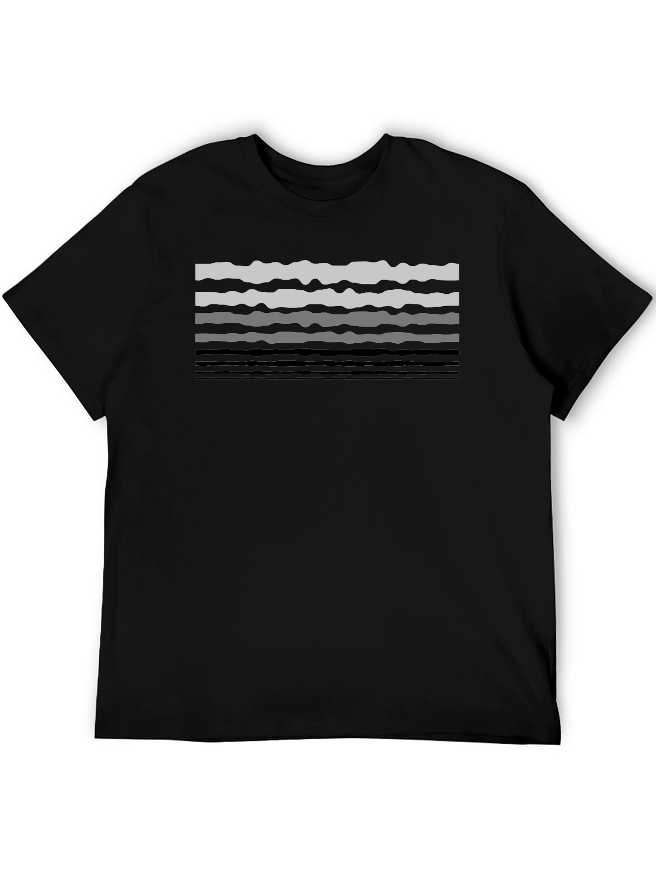 Wavy Lines Graphic Tee - Black Cotton Casual T-Shirt