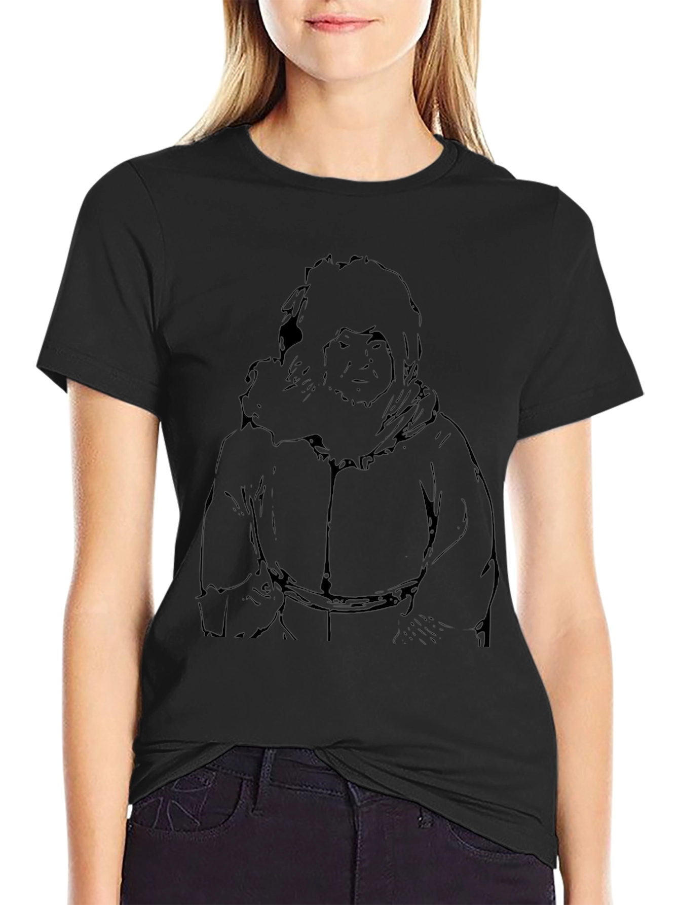 Black T-Shirt with Illustrated Eskimo Graphic