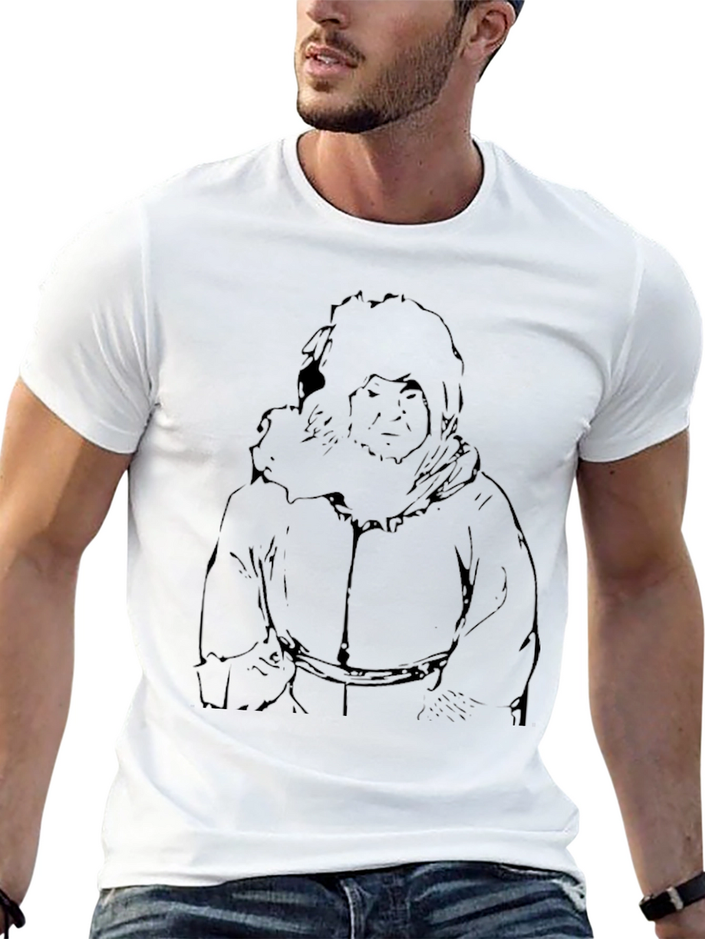 Black T-Shirt with Illustrated Eskimo Graphic