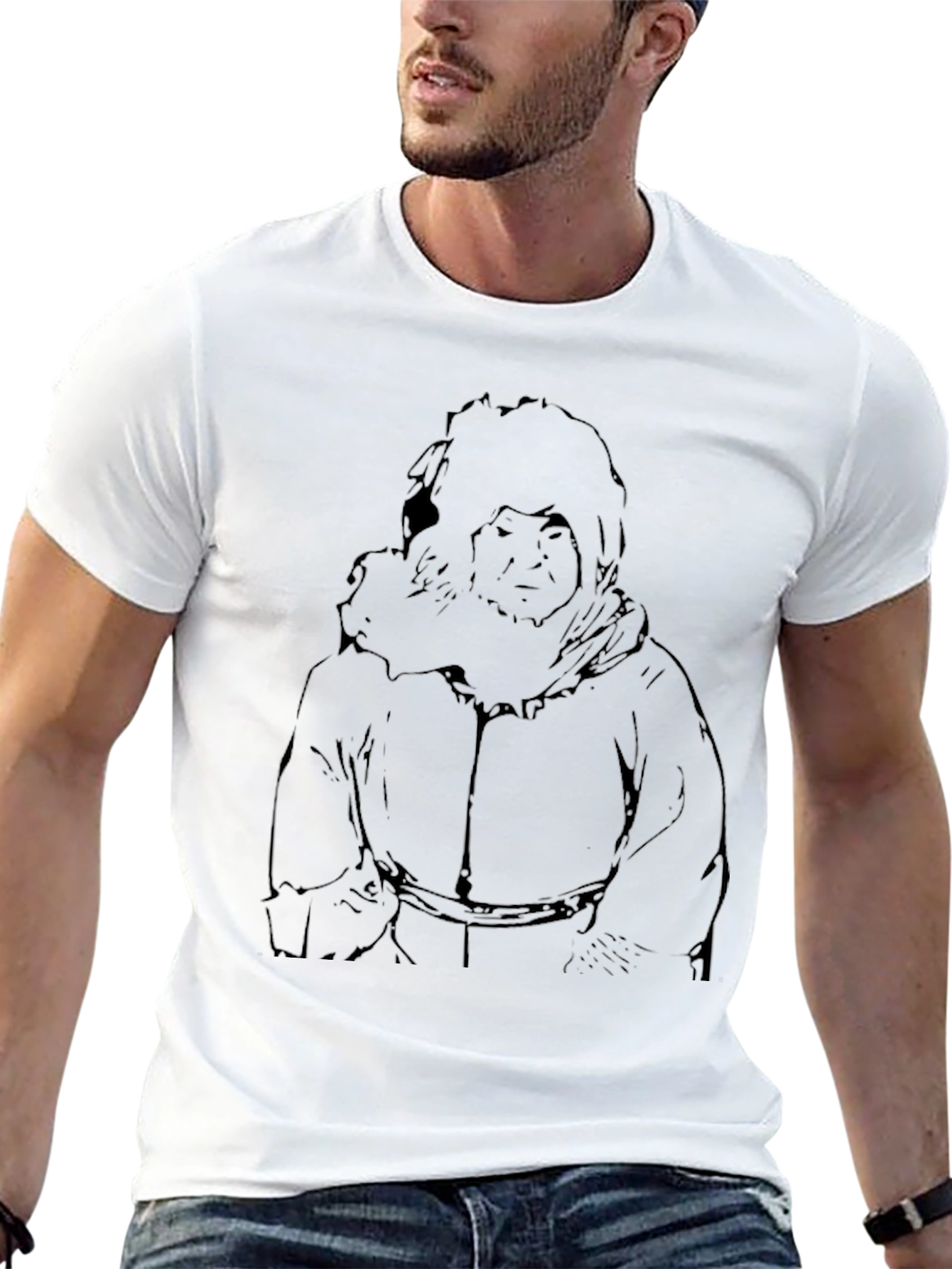 Black T-Shirt with Illustrated Eskimo Graphic