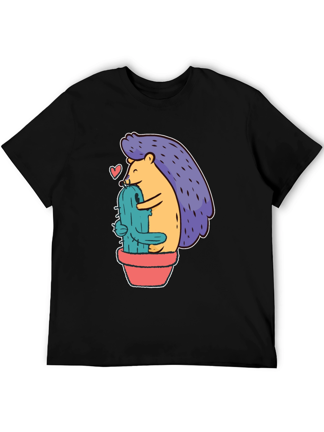 Cute Hedgehog Hugging Cactus Graphic Tee - Unisex