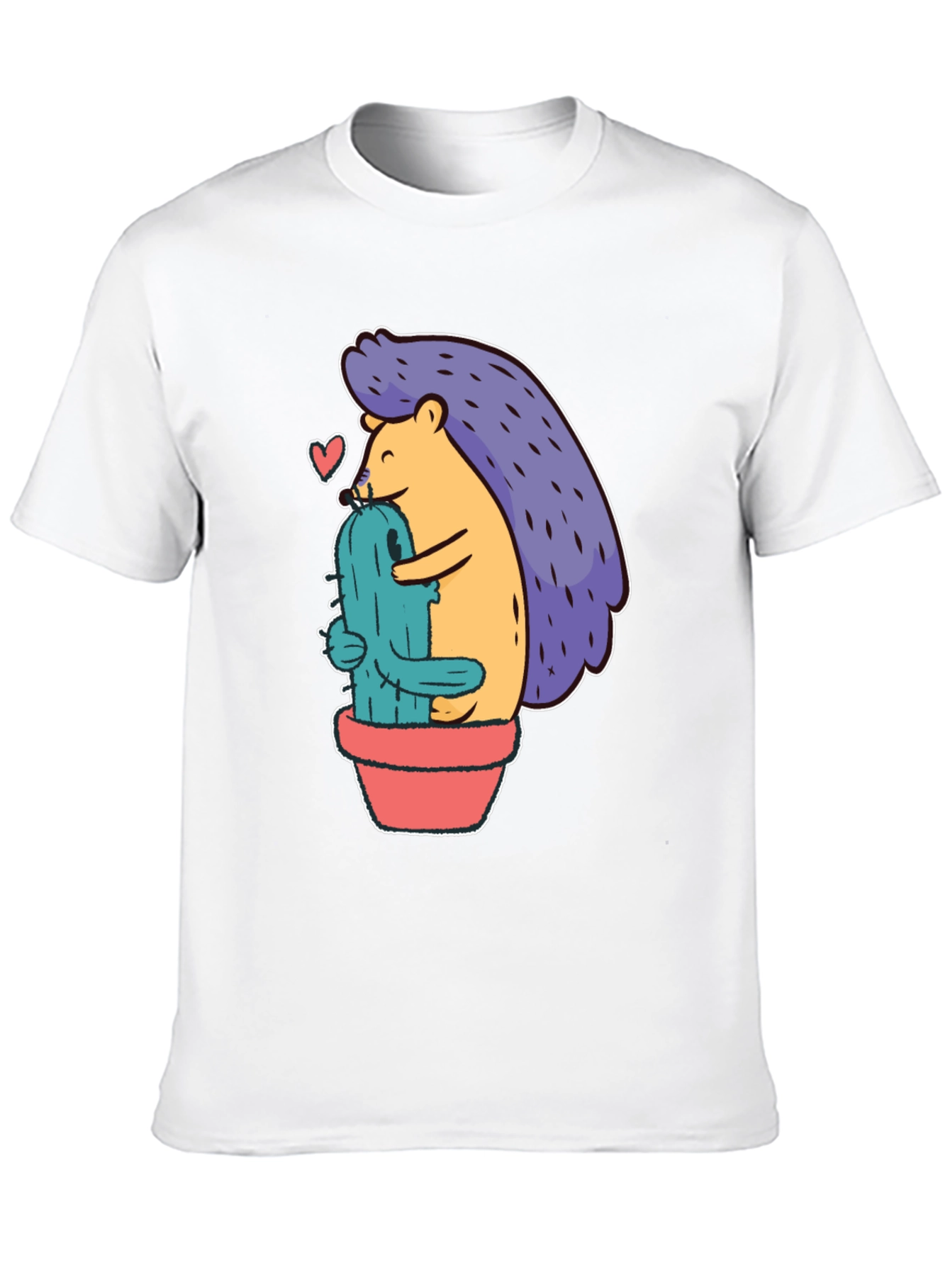 Cute Hedgehog Hugging Cactus Graphic Tee - Unisex