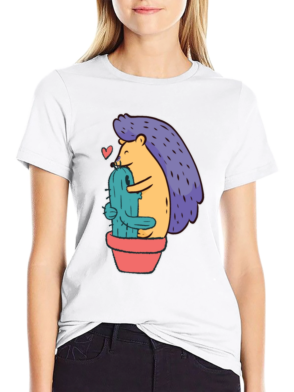 Cute Hedgehog Hugging Cactus Graphic Tee - Unisex