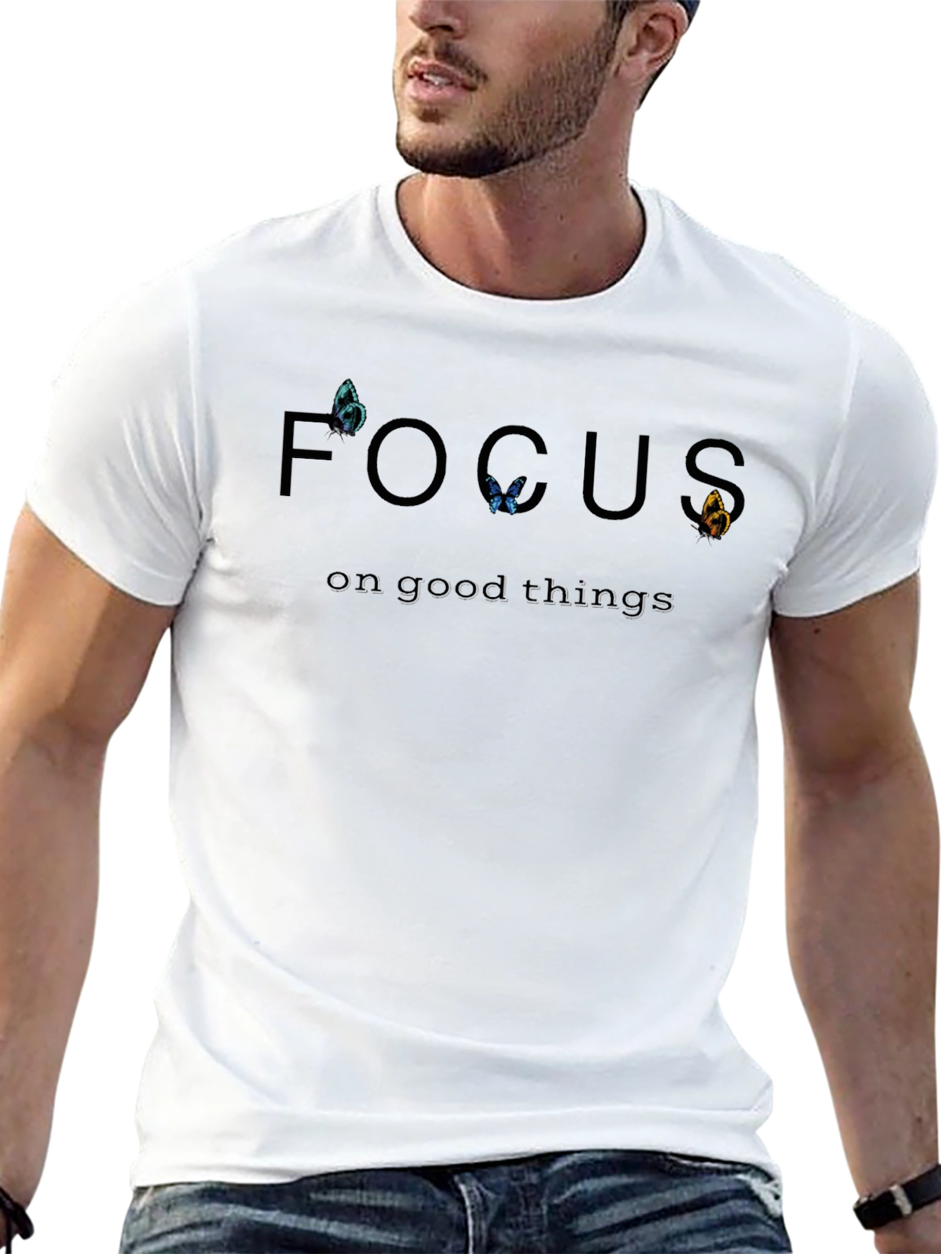 Focus On Good Things Butterfly Graphic Tee - Black