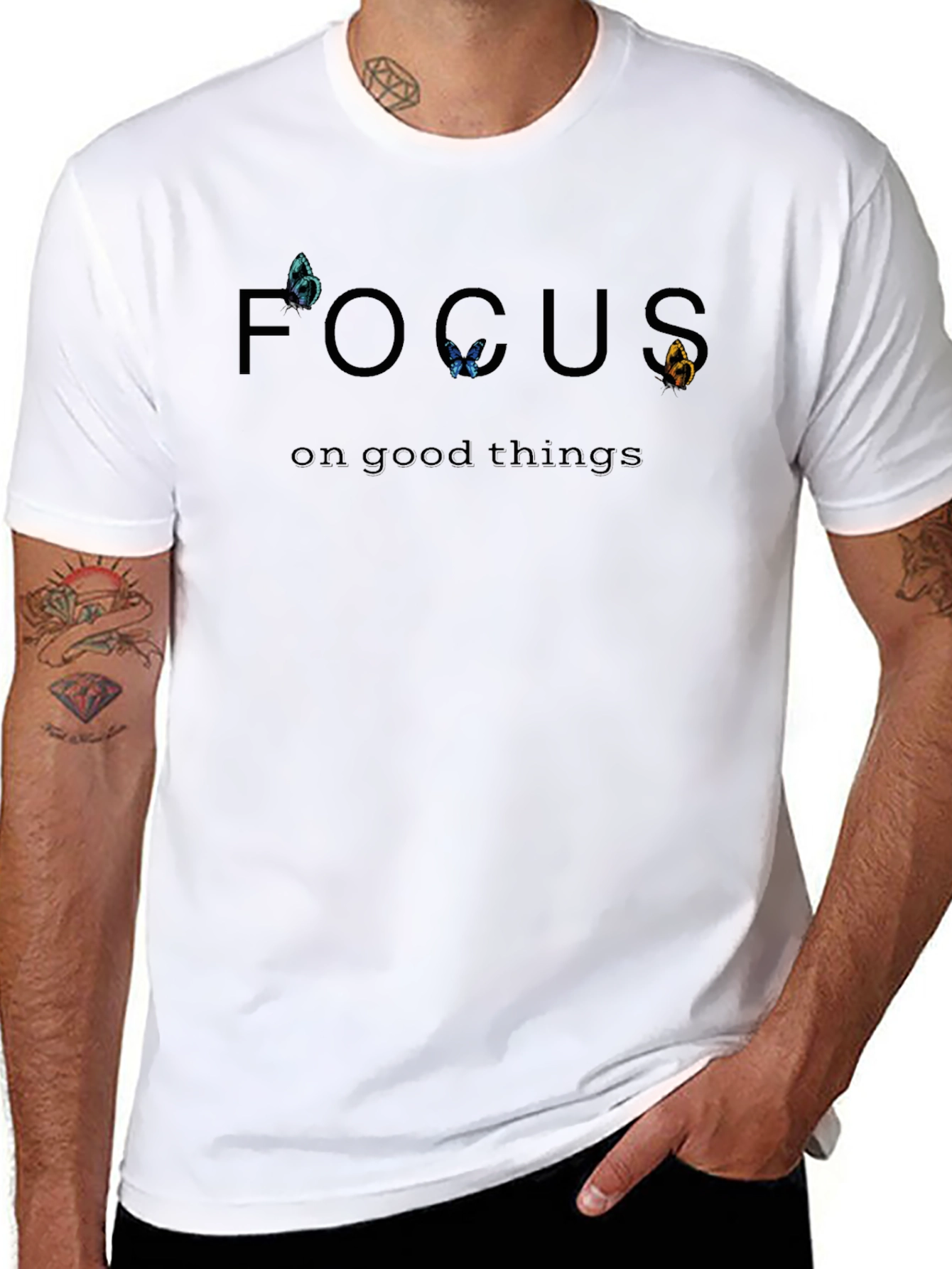 Focus On Good Things Butterfly Graphic Tee - Black