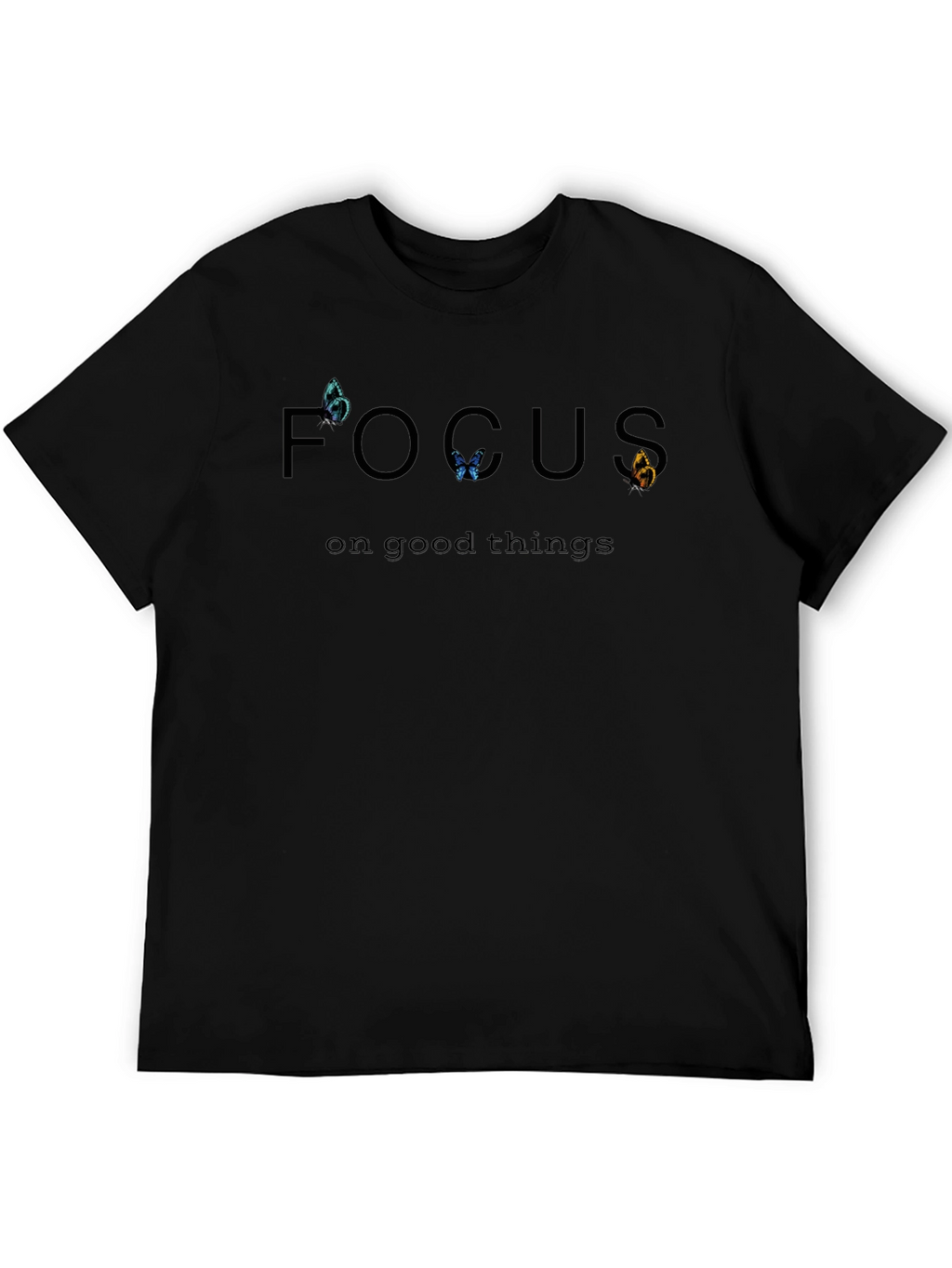 Focus On Good Things Butterfly Graphic Tee - Black