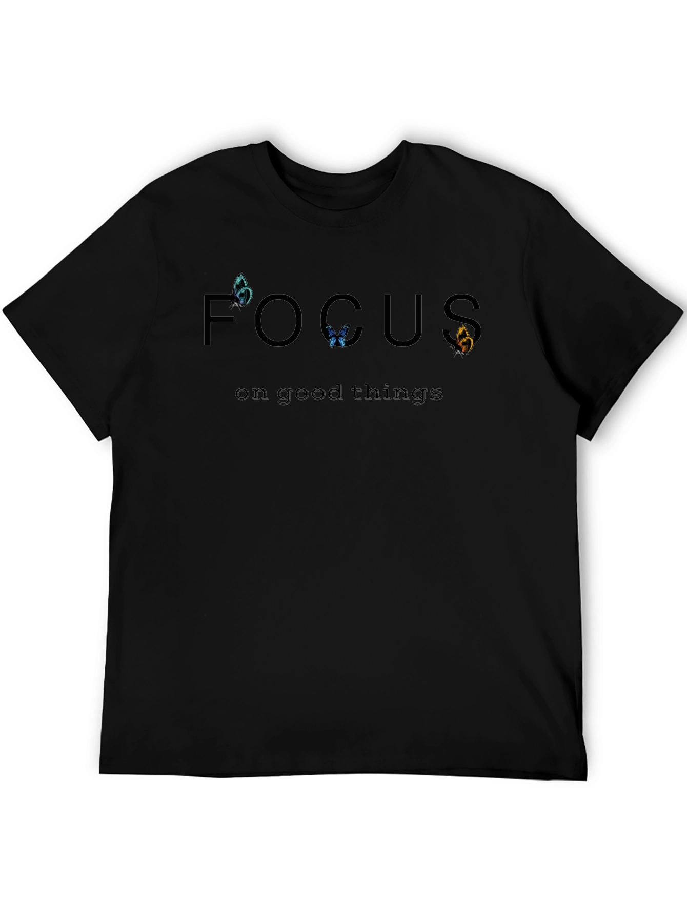 Focus On Good Things Butterfly Graphic Tee - Black