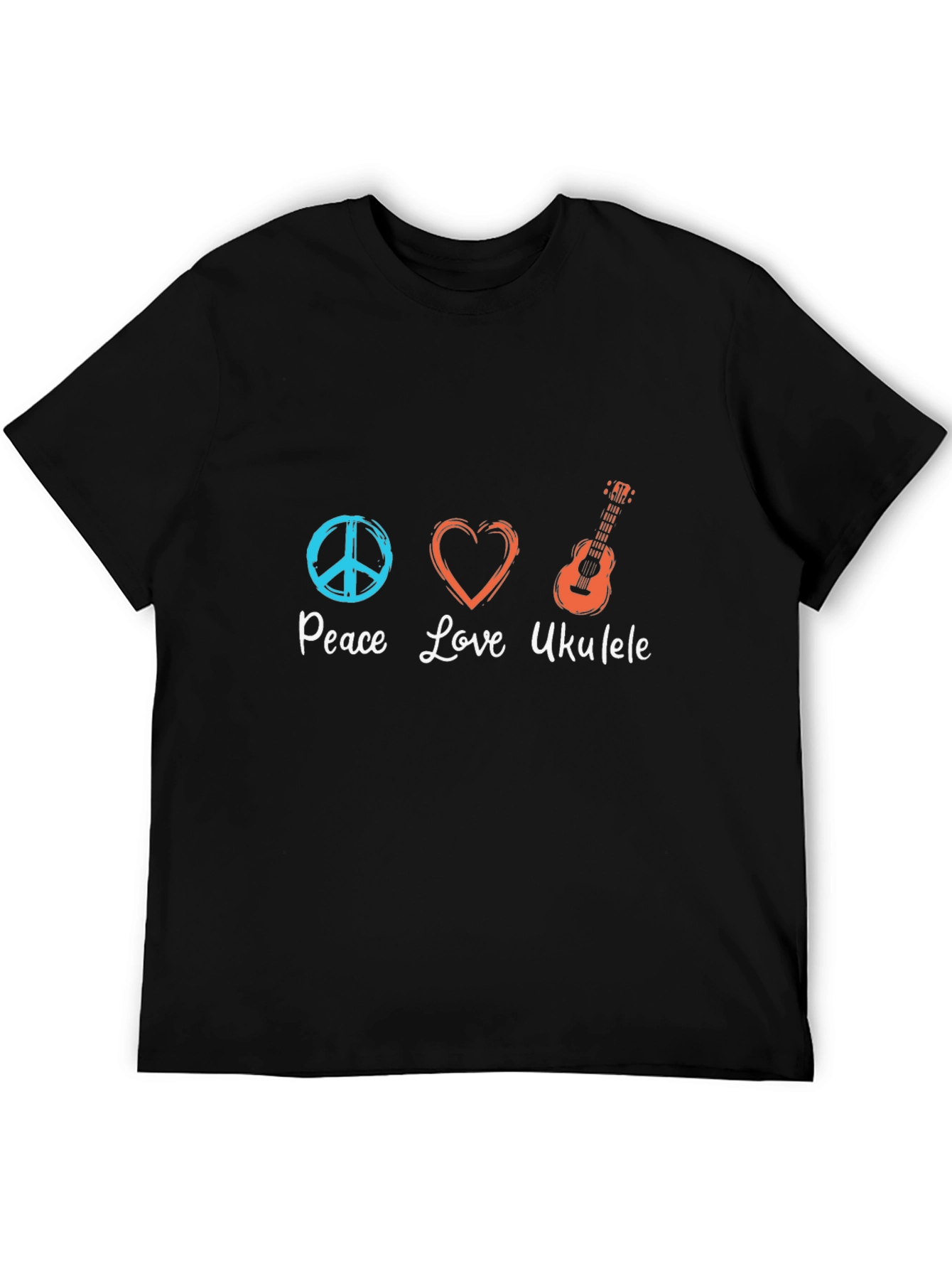 Peace Love Ukulele Black T-Shirt