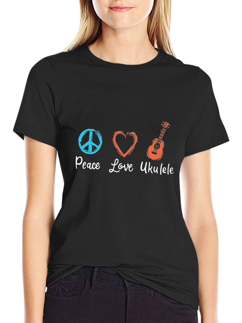Peace Love Ukulele Black T-Shirt