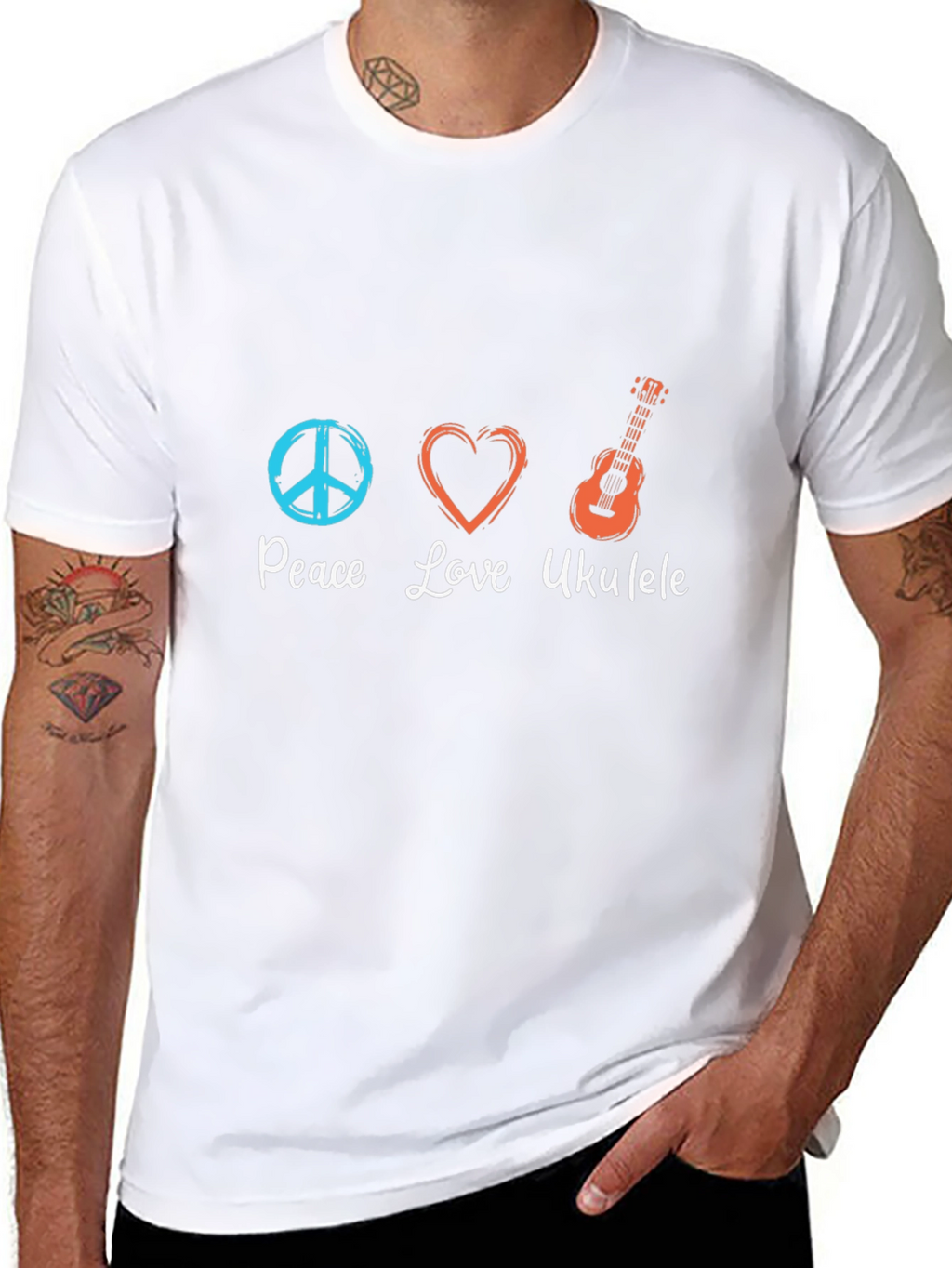 Peace Love Ukulele Black T-Shirt