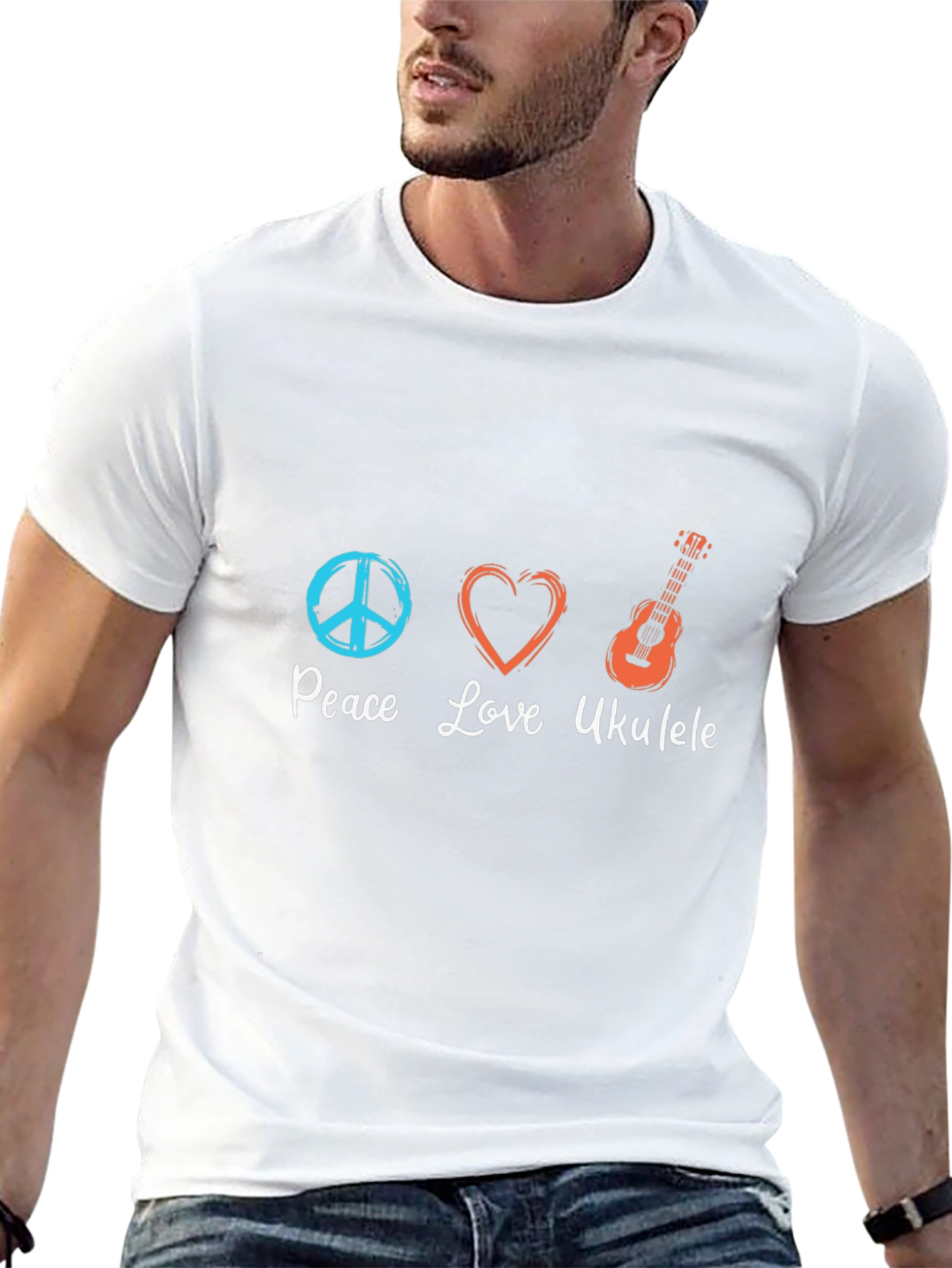 Peace Love Ukulele Black T-Shirt