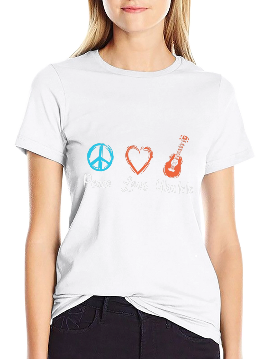 Peace Love Ukulele Black T-Shirt