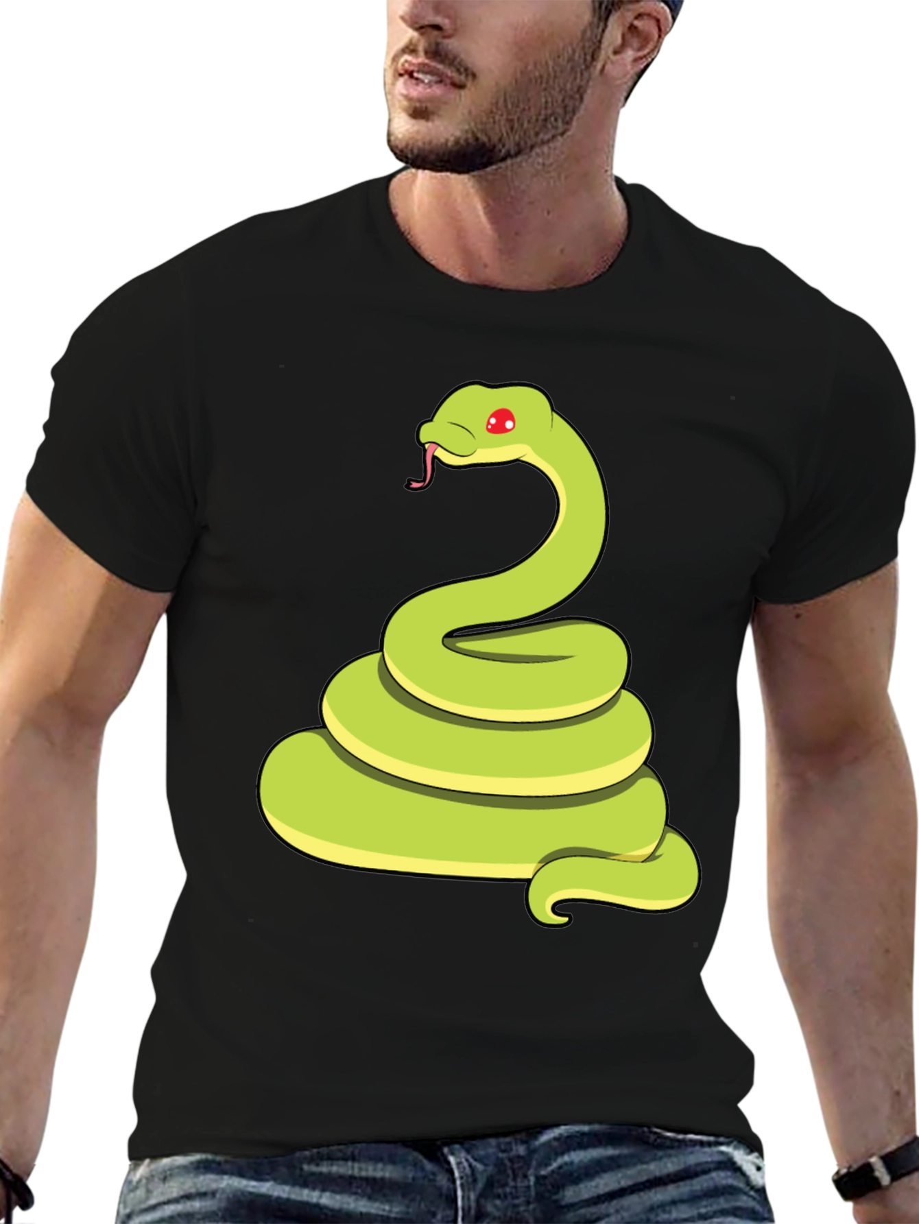 Cartoon Snake Graphic Tee - Black Casual T-Shirt