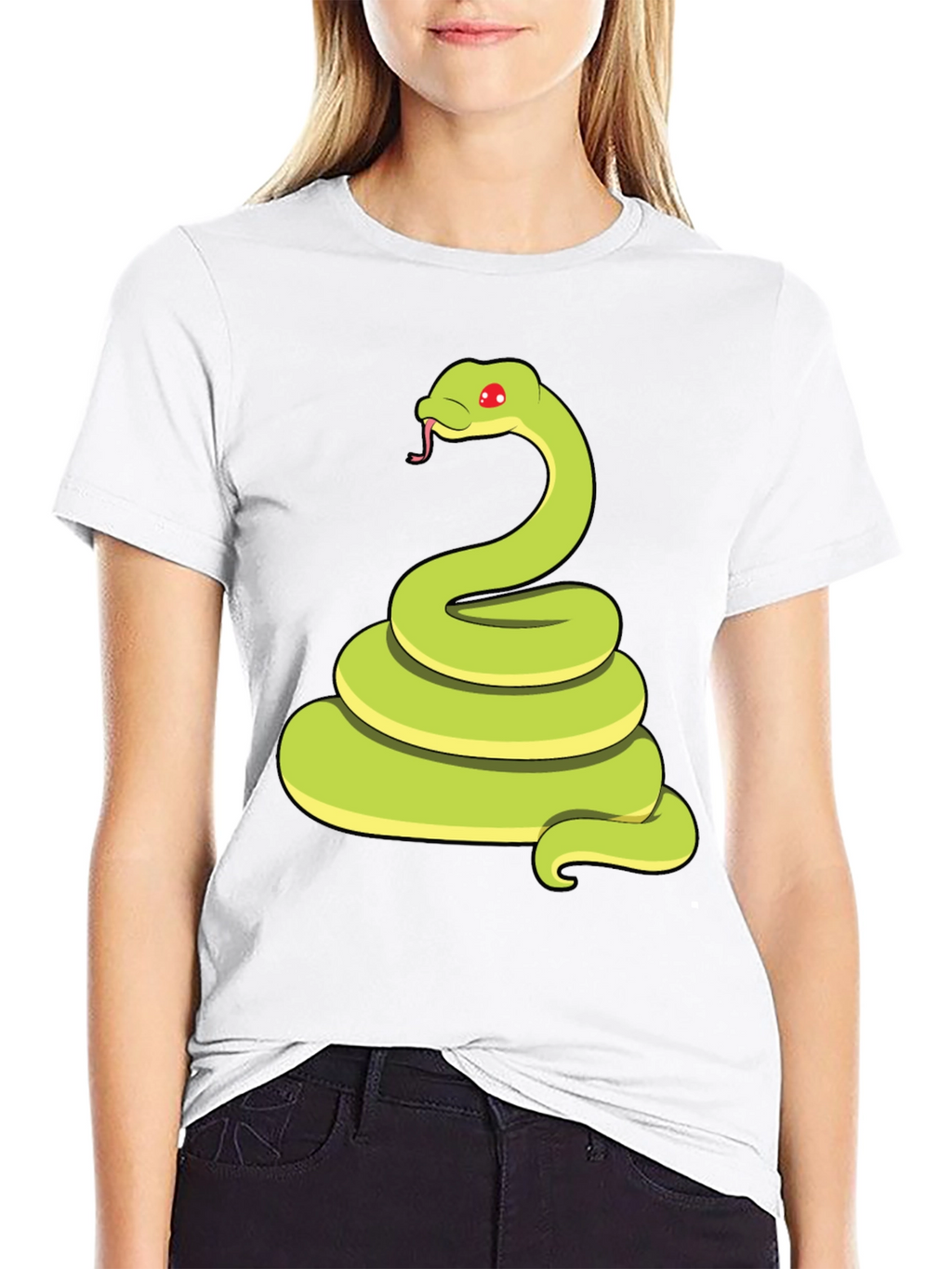 Cartoon Snake Graphic Tee - Black Casual T-Shirt