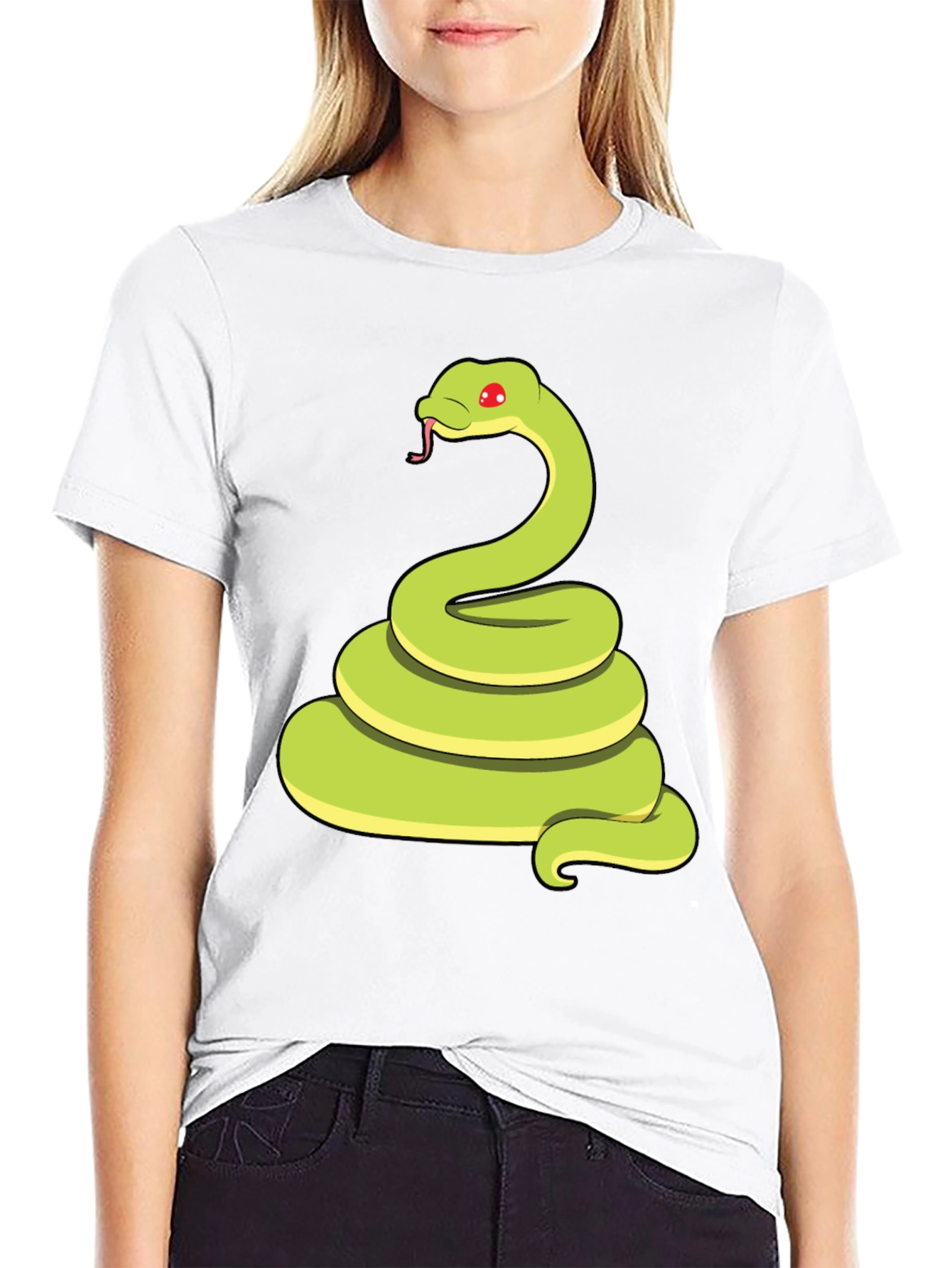 Cartoon Snake Graphic Tee - Black Casual T-Shirt