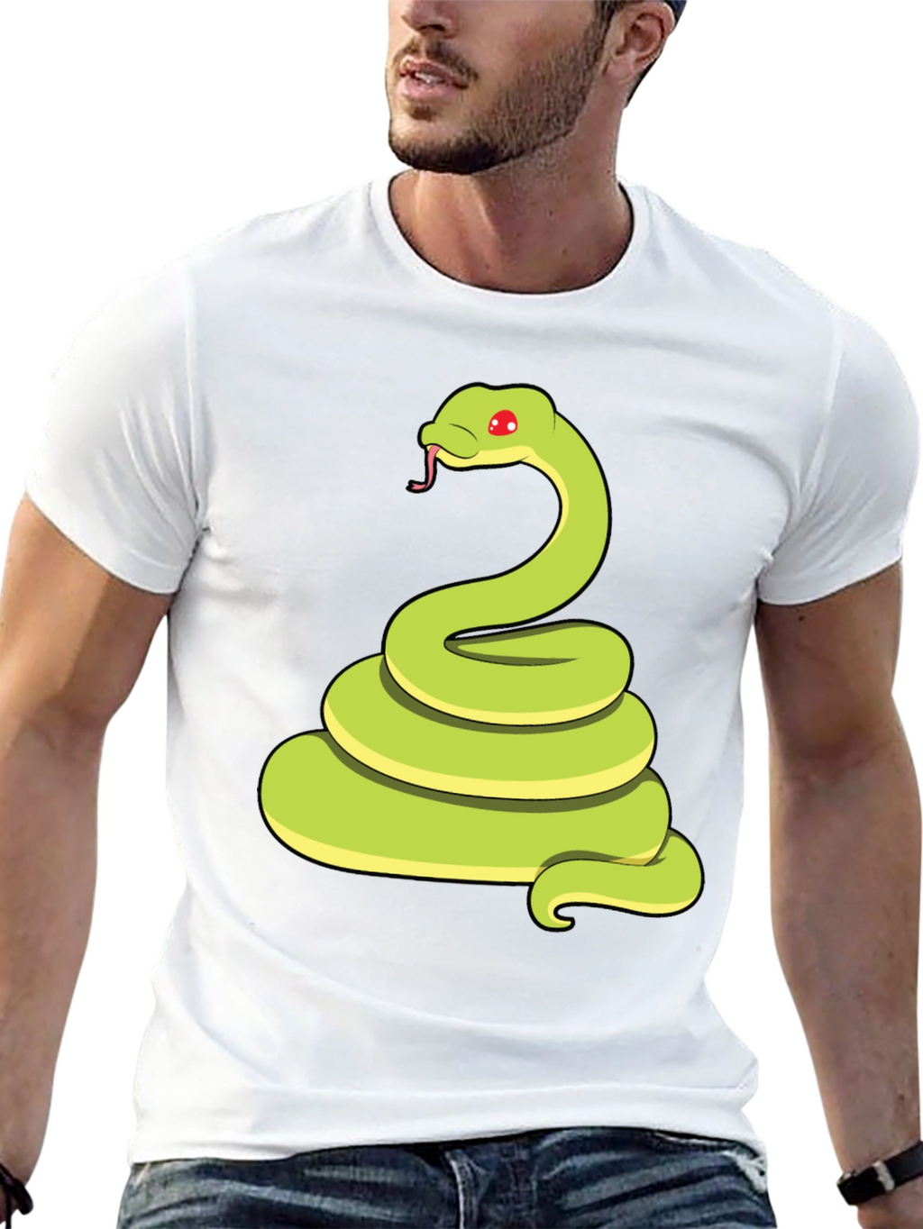 Cartoon Snake Graphic Tee - Black Casual T-Shirt