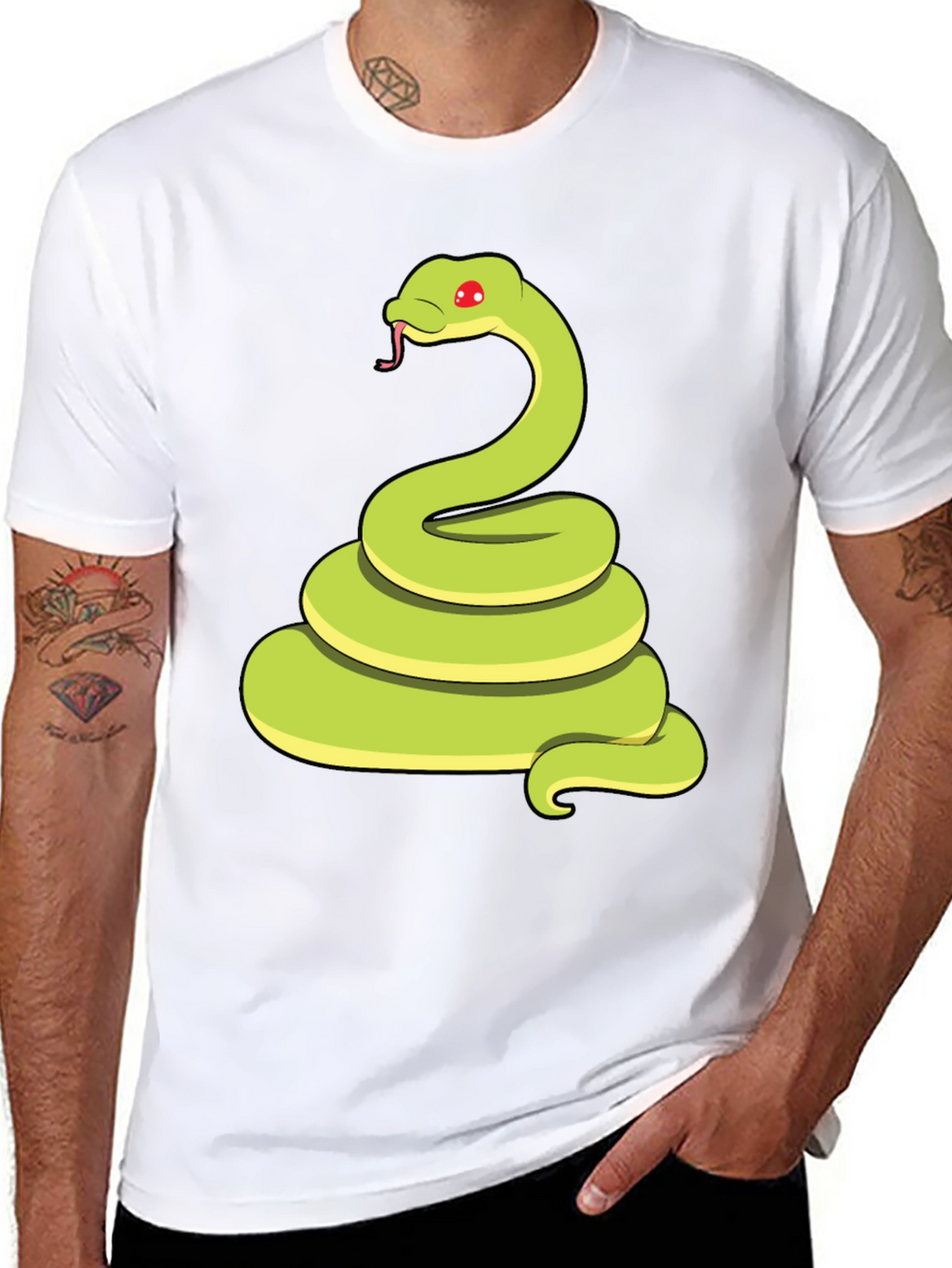 Cartoon Snake Graphic Tee - Black Casual T-Shirt