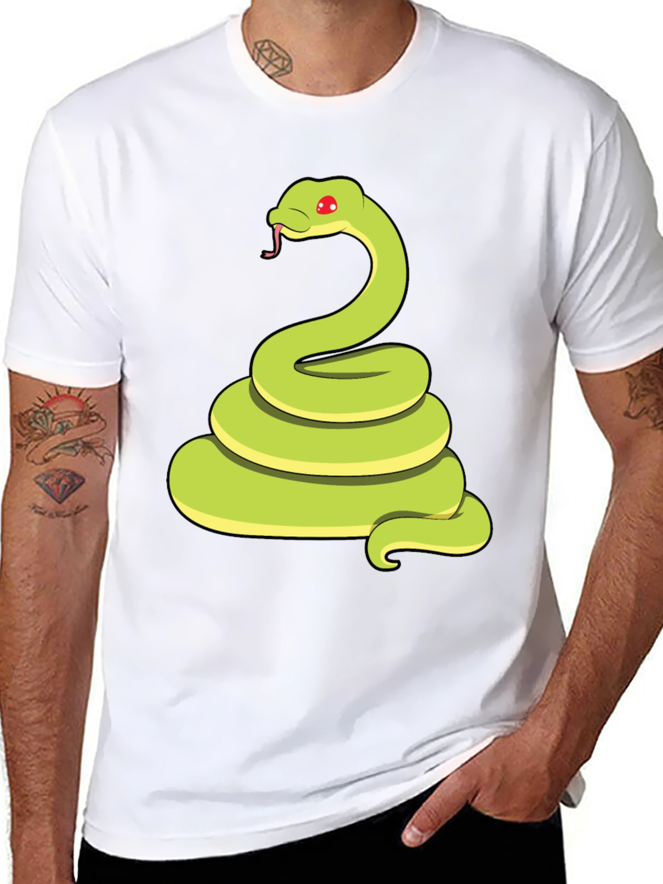 Cartoon Snake Graphic Tee - Black Casual T-Shirt