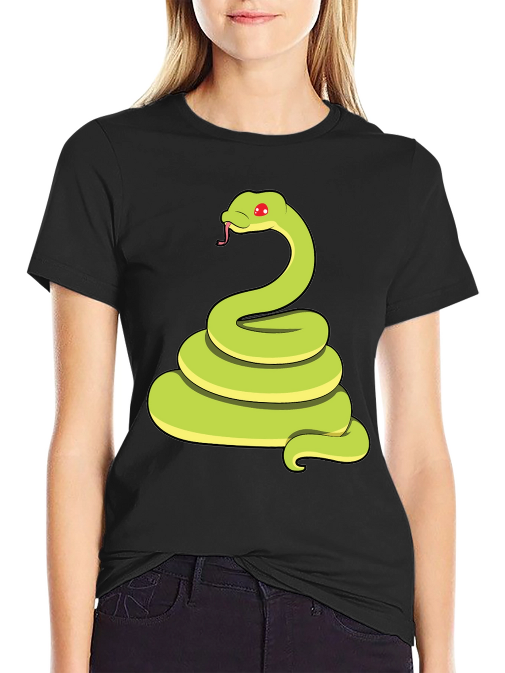 Cartoon Snake Graphic Tee - Black Casual T-Shirt