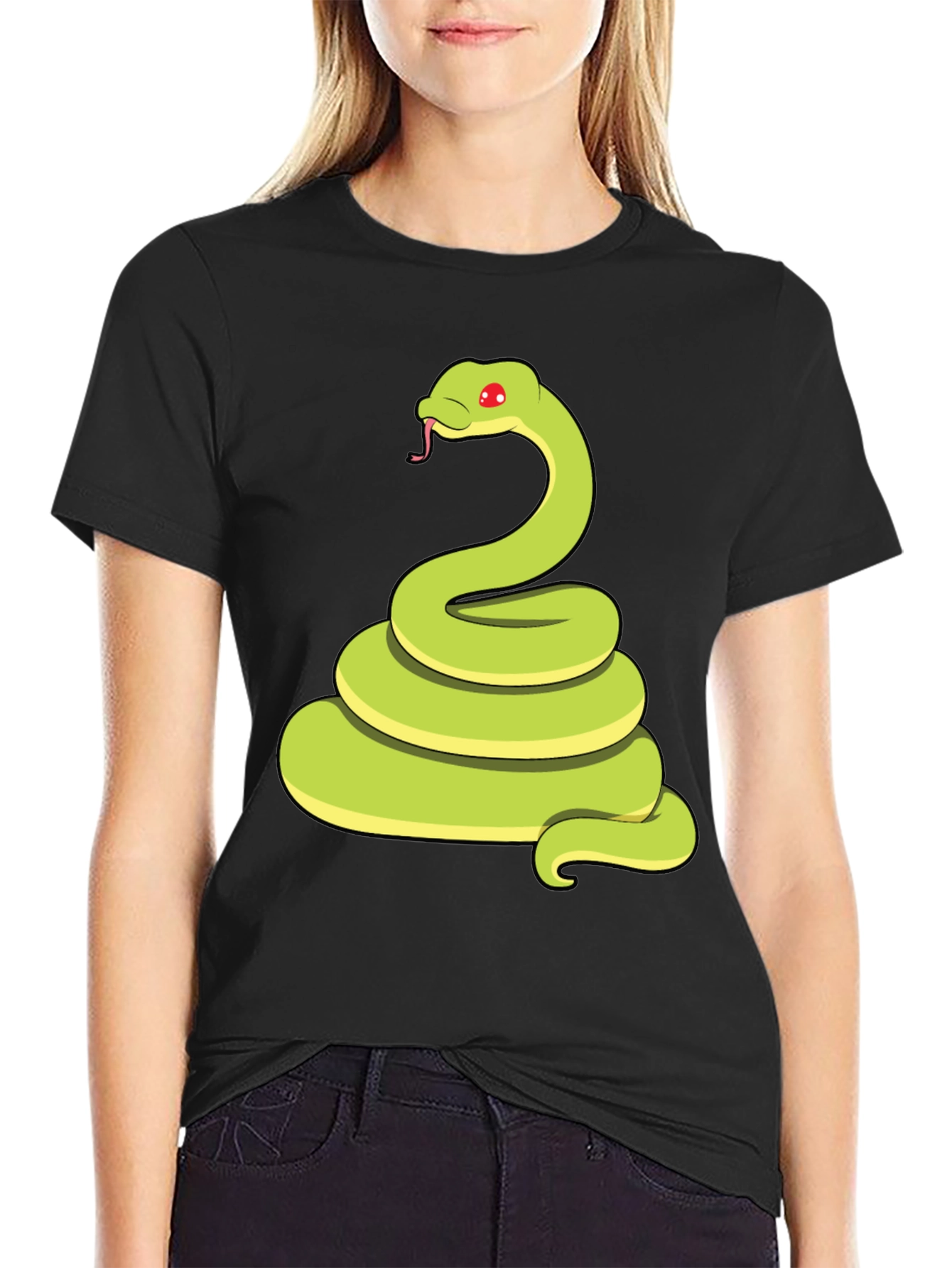 Cartoon Snake Graphic Tee - Black Casual T-Shirt