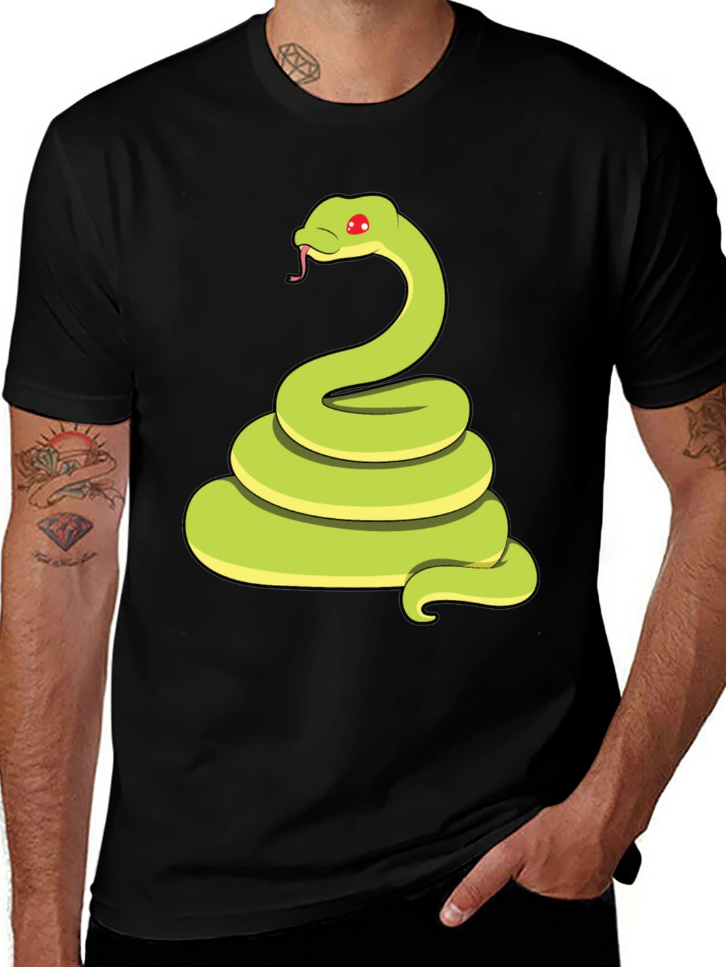 Cartoon Snake Graphic Tee - Black Casual T-Shirt