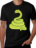 Cartoon Snake Graphic Tee - Black Casual T-Shirt