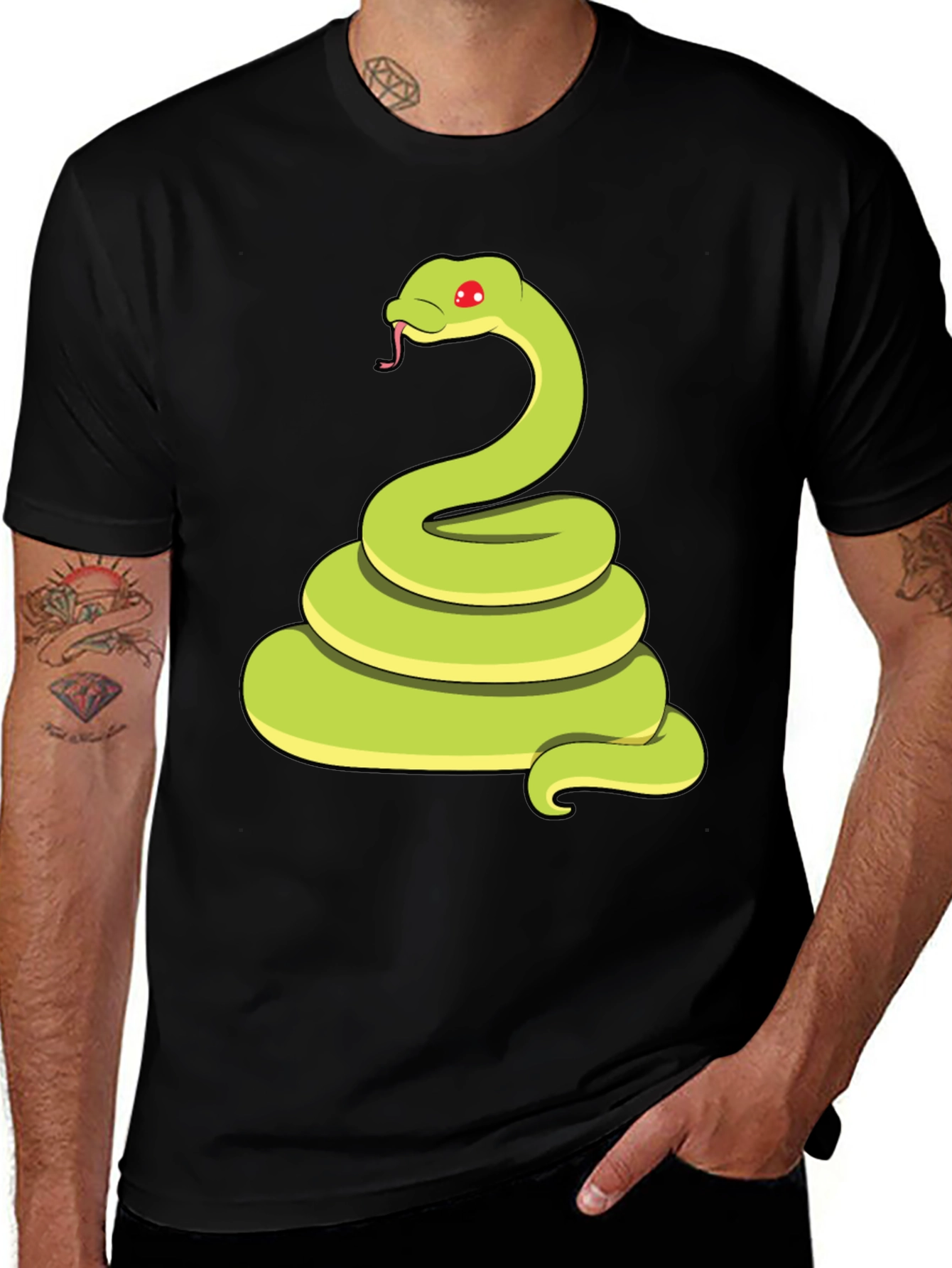 Cartoon Snake Graphic Tee - Black Casual T-Shirt