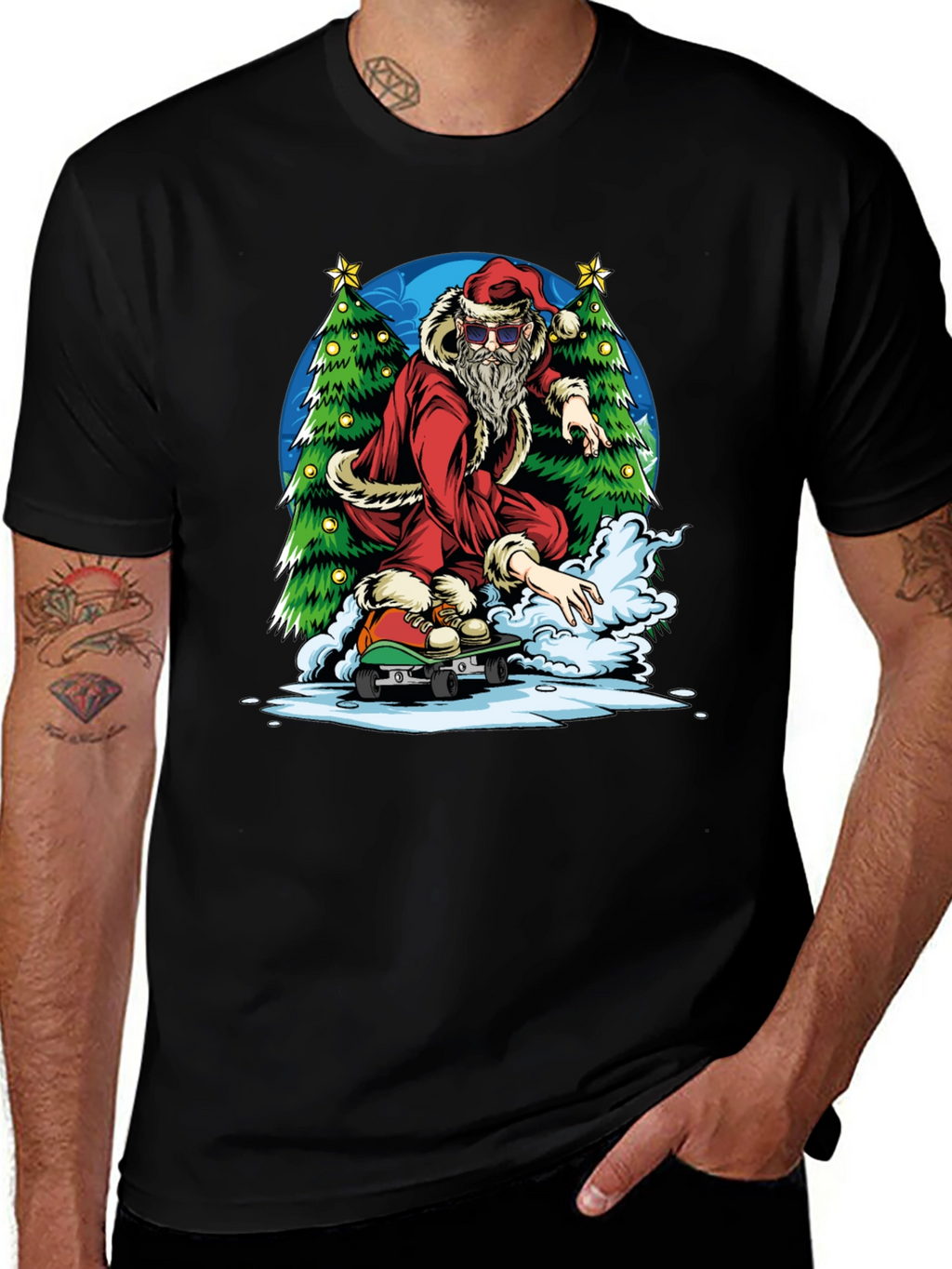 Skateboarding Santa Graphic Tee