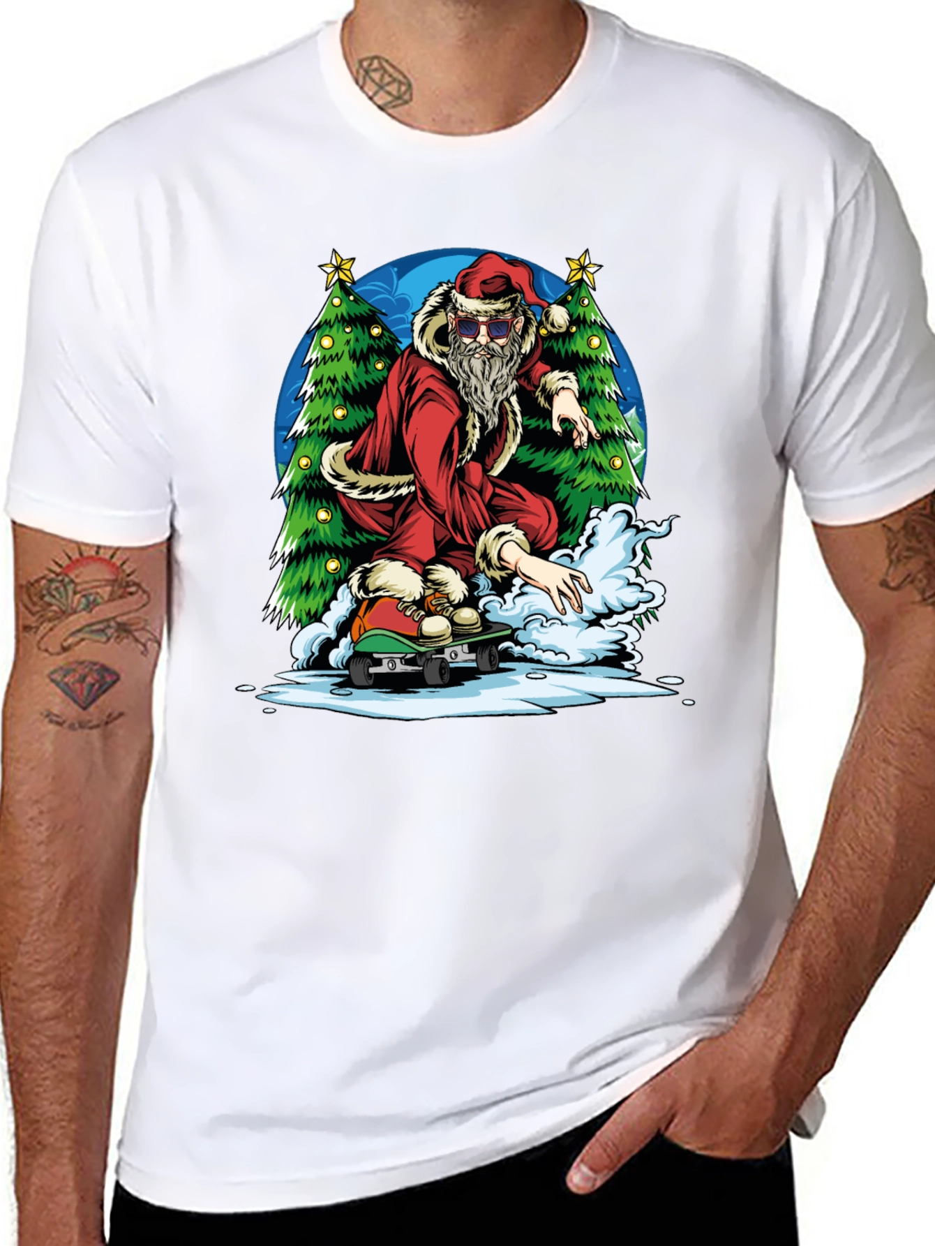 Skateboarding Santa Graphic Tee