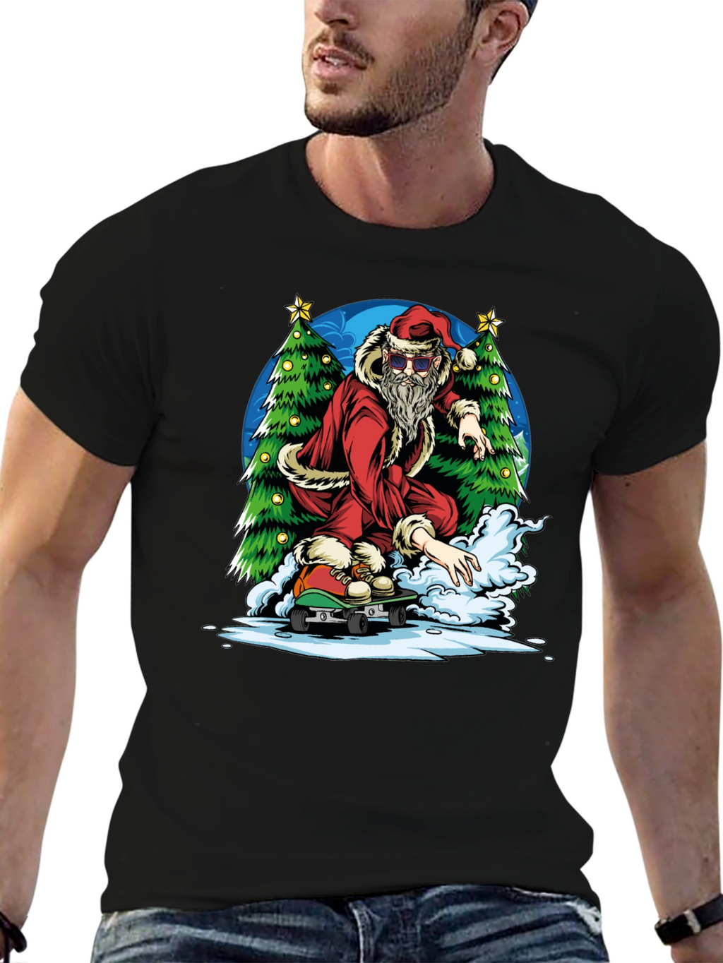 Skateboarding Santa Graphic Tee