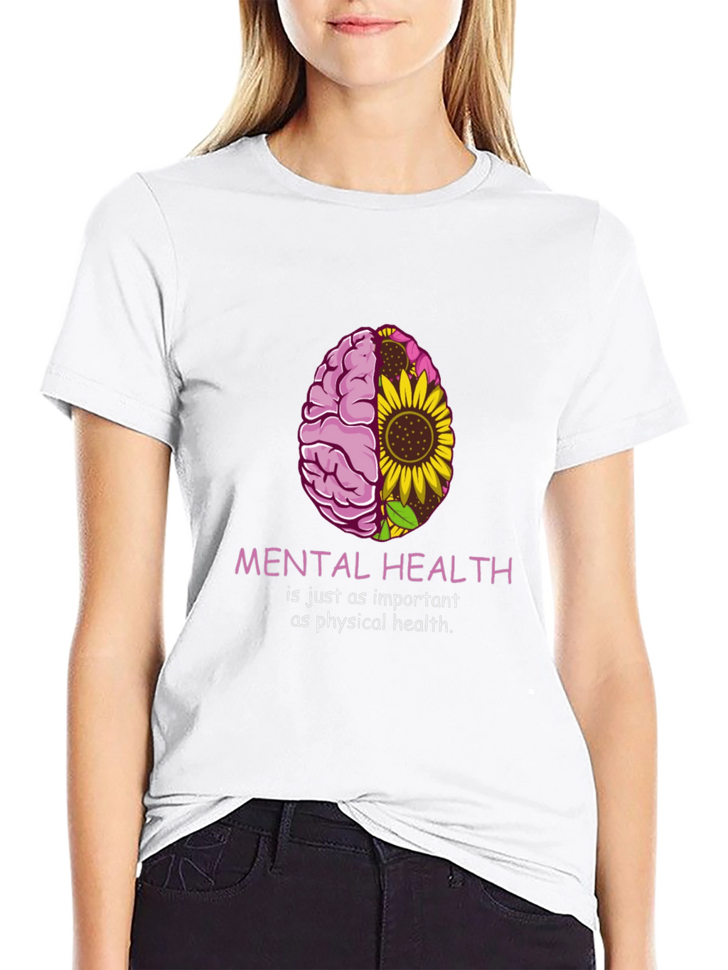 Mental Health Awareness T-Shirt - Brain & Sunflower Graphic