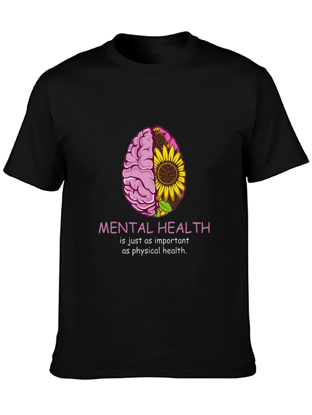 Mental Health Awareness T-Shirt - Brain & Sunflower Graphic