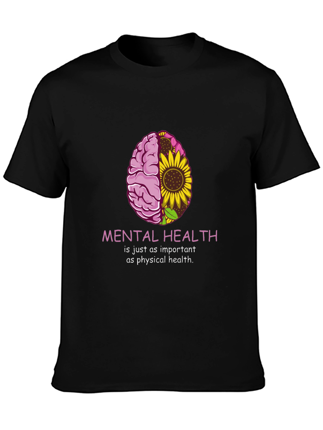 Mental Health Awareness T-Shirt - Brain & Sunflower Graphic