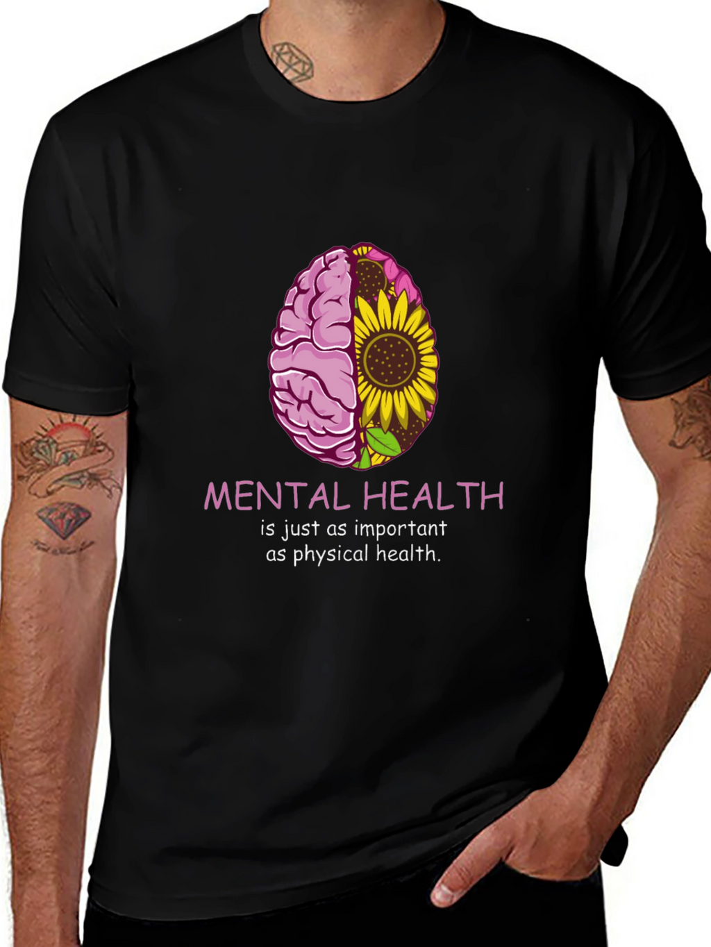 Mental Health Awareness T-Shirt - Brain & Sunflower Graphic