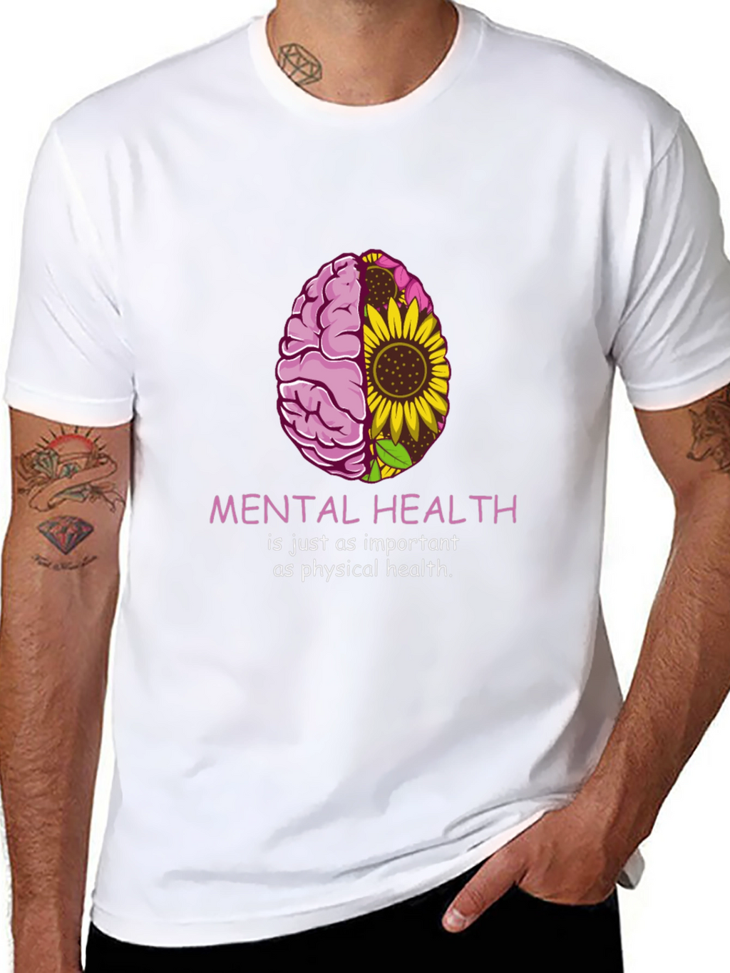 Mental Health Awareness T-Shirt - Brain & Sunflower Graphic