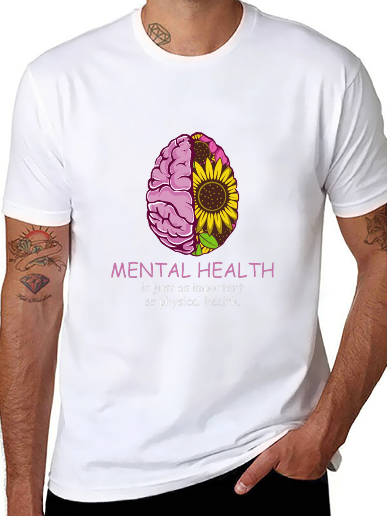 Mental Health Awareness T-Shirt - Brain & Sunflower Graphic