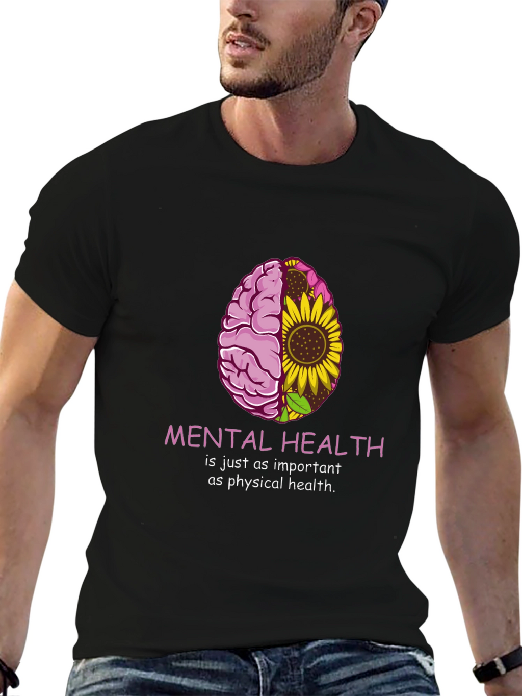 Mental Health Awareness T-Shirt - Brain & Sunflower Graphic