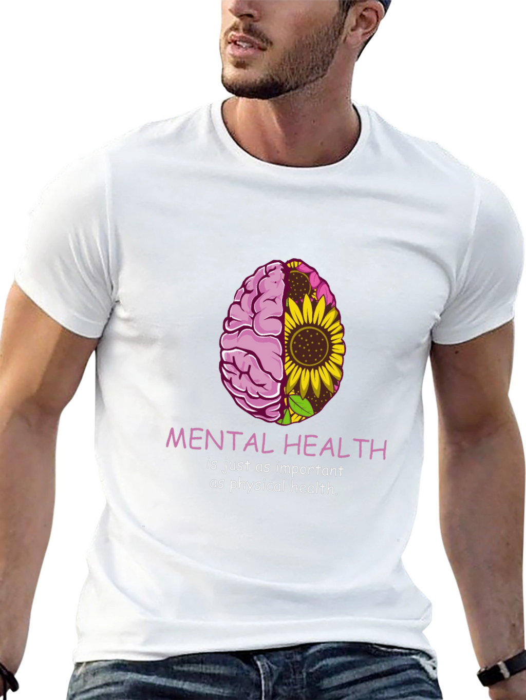 Mental Health Awareness T-Shirt - Brain & Sunflower Graphic