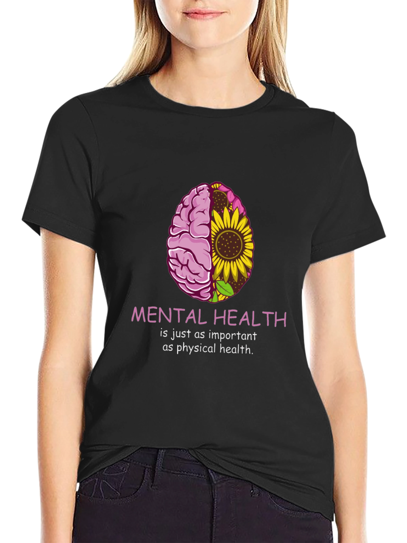 Mental Health Awareness T-Shirt - Brain & Sunflower Graphic