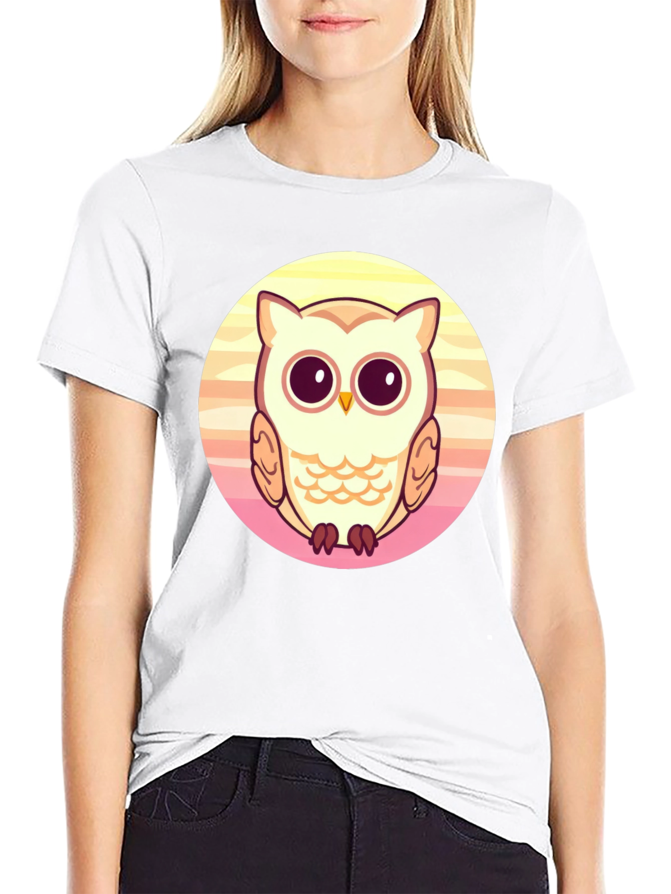 Cute Owl Graphic Print Black T-Shirt