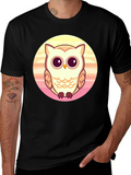 Cute Owl Graphic Print Black T-Shirt
