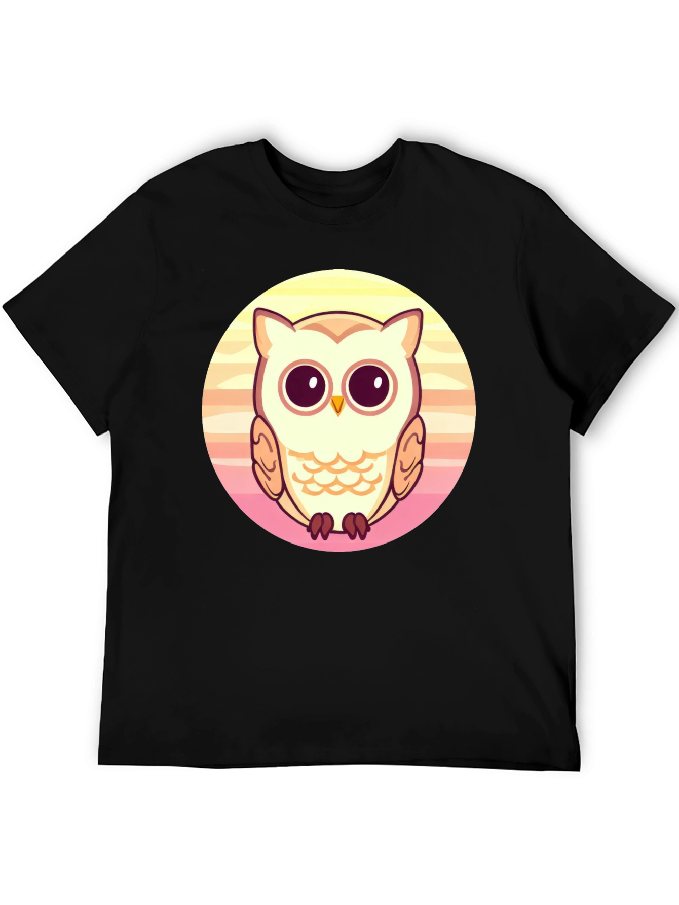 Cute Owl Graphic Print Black T-Shirt