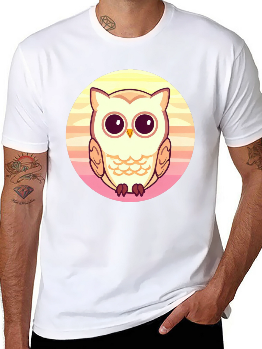 Cute Owl Graphic Print Black T-Shirt