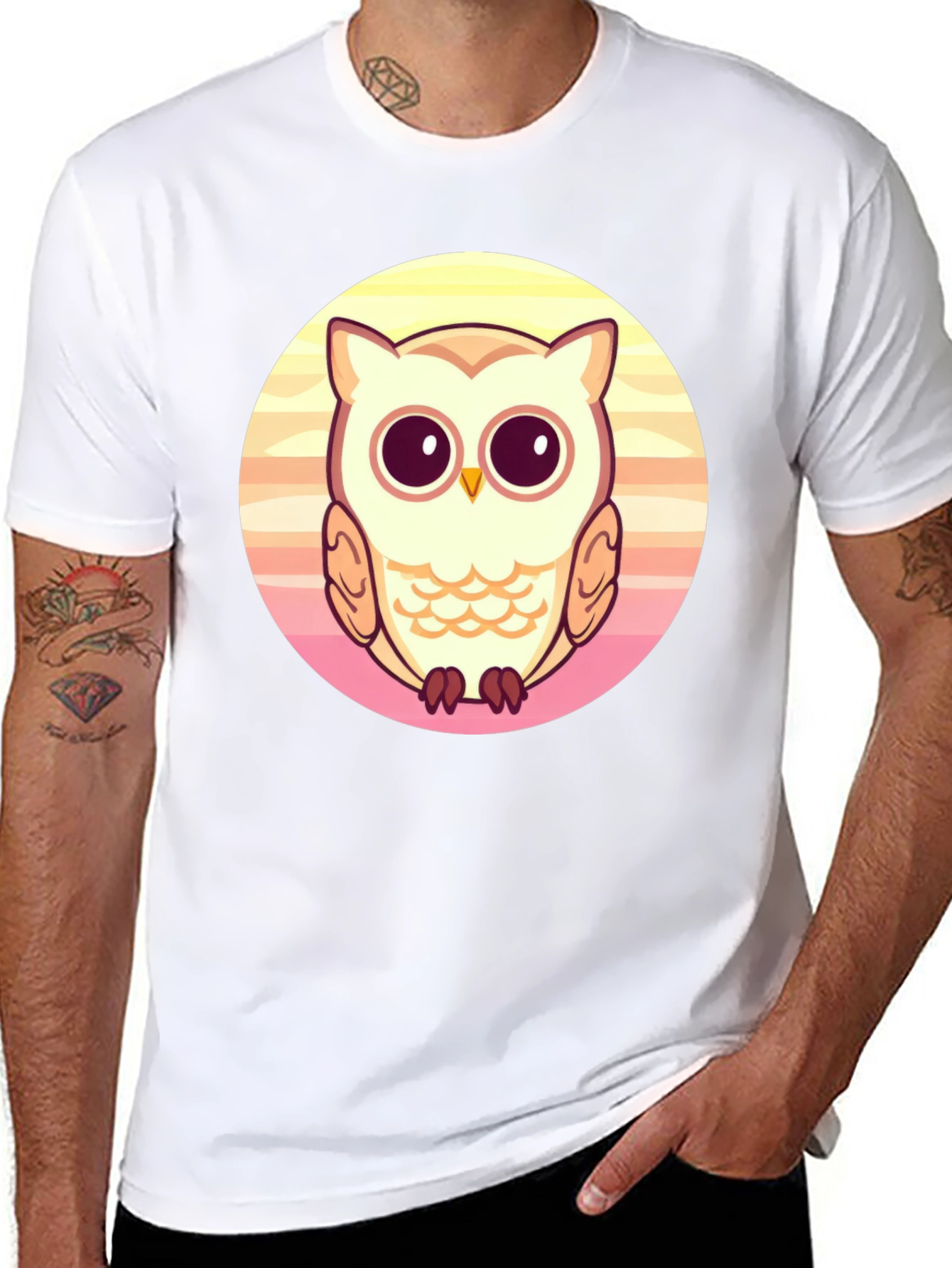 Cute Owl Graphic Print Black T-Shirt
