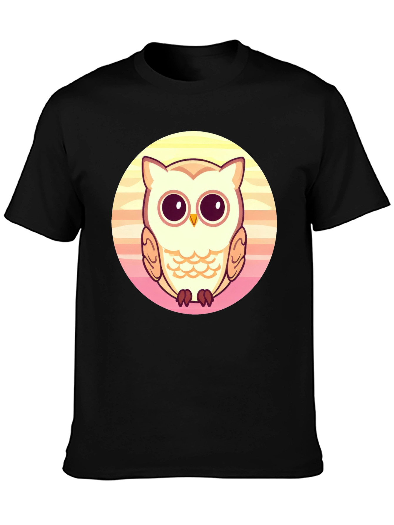 Cute Owl Graphic Print Black T-Shirt